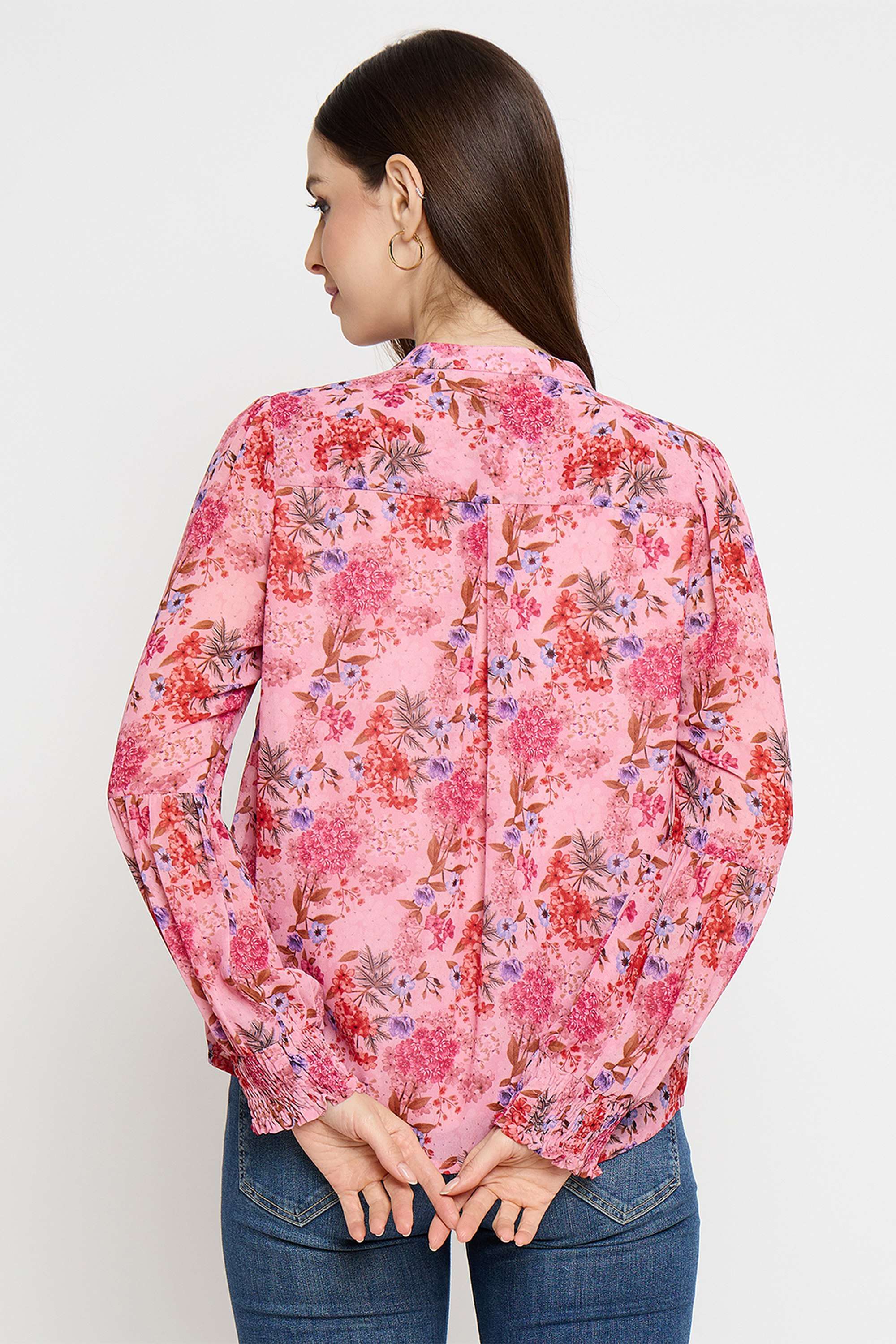Floral-Polyester-Round-Neck-Women-s-Top