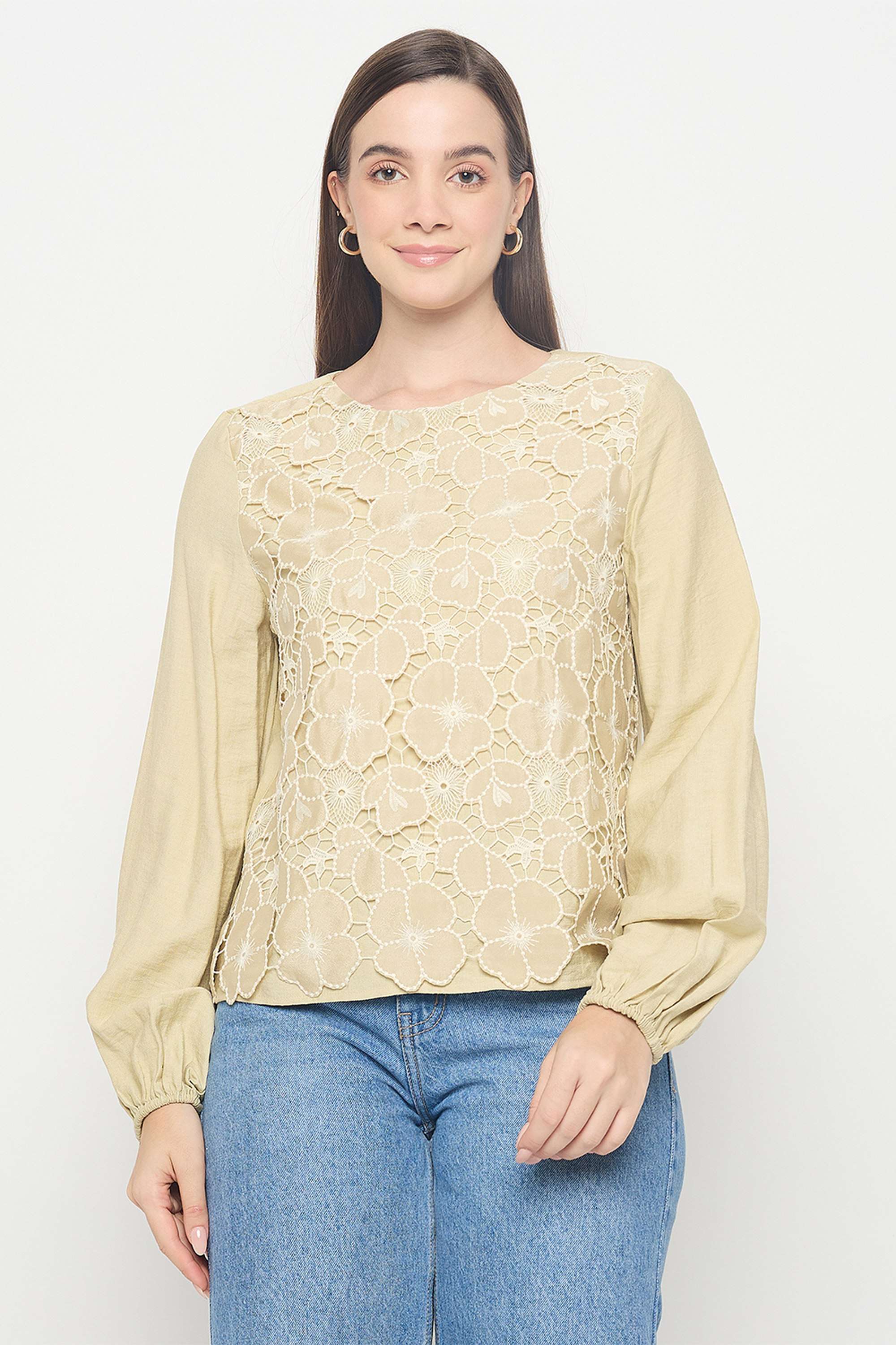 Floral-Rayon-Round-Neck-Women-s-Top