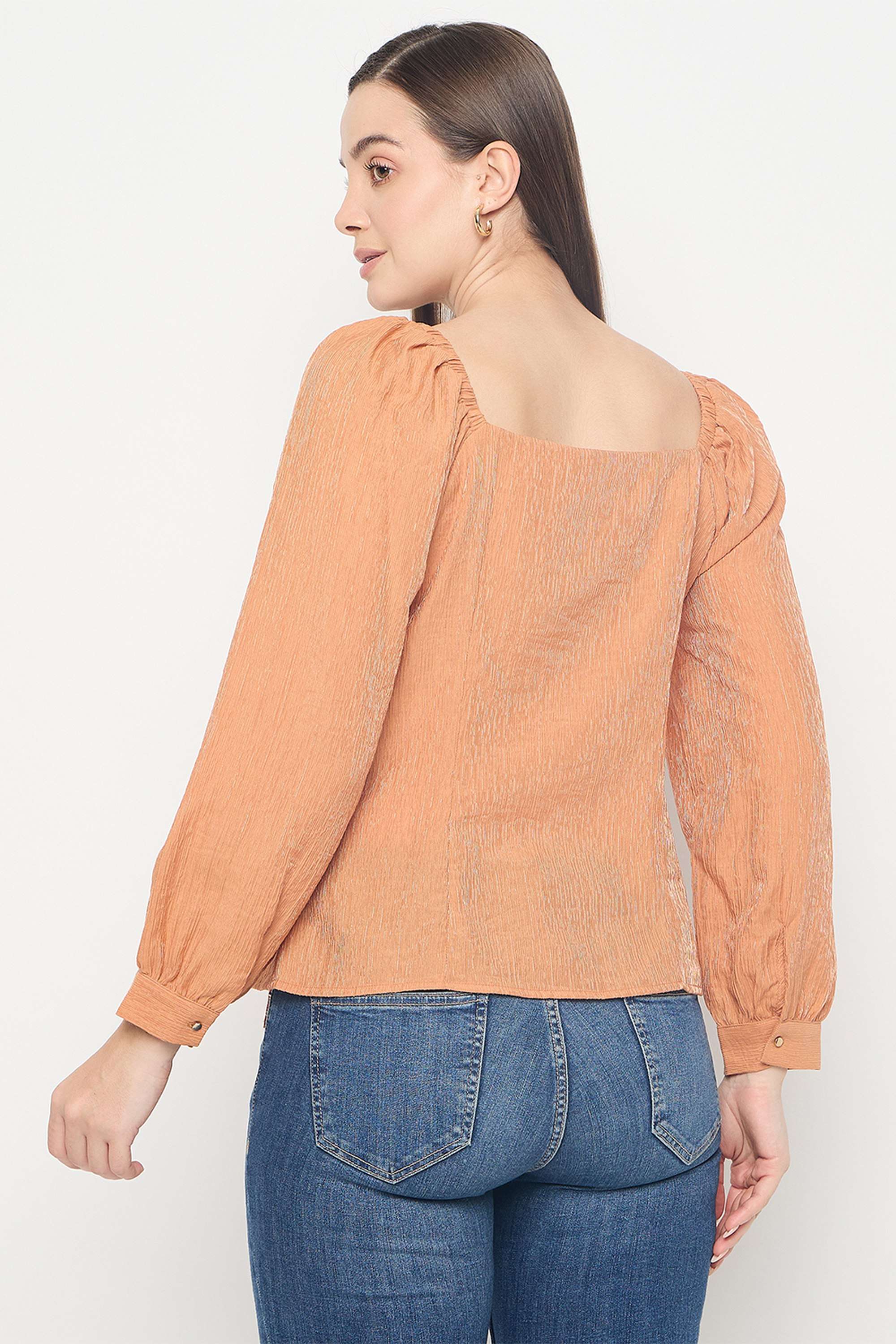 Solid-Polyester-Square-Neck-Women-s-Top