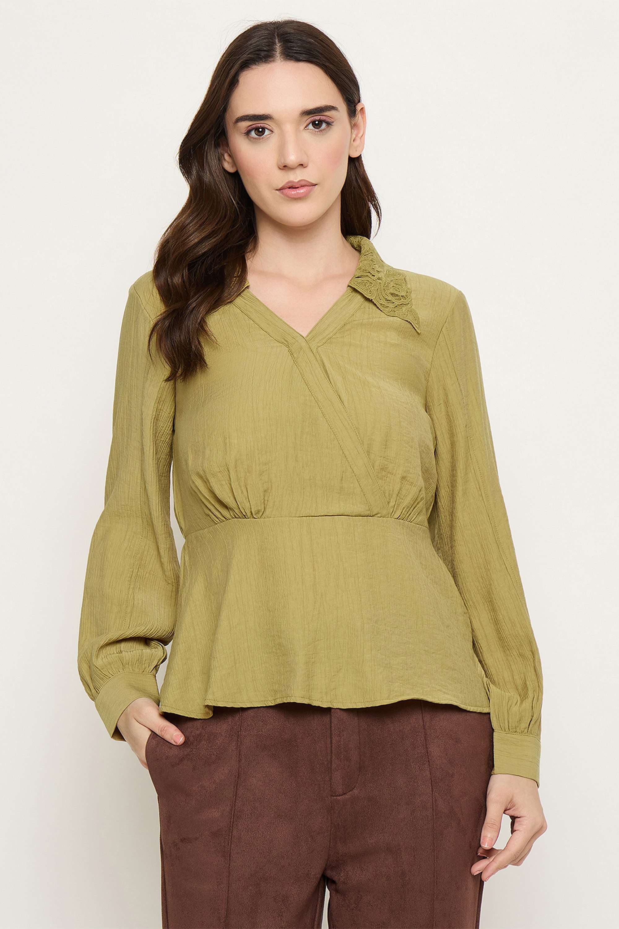 Solid-Nylon-Collared-Women-Top