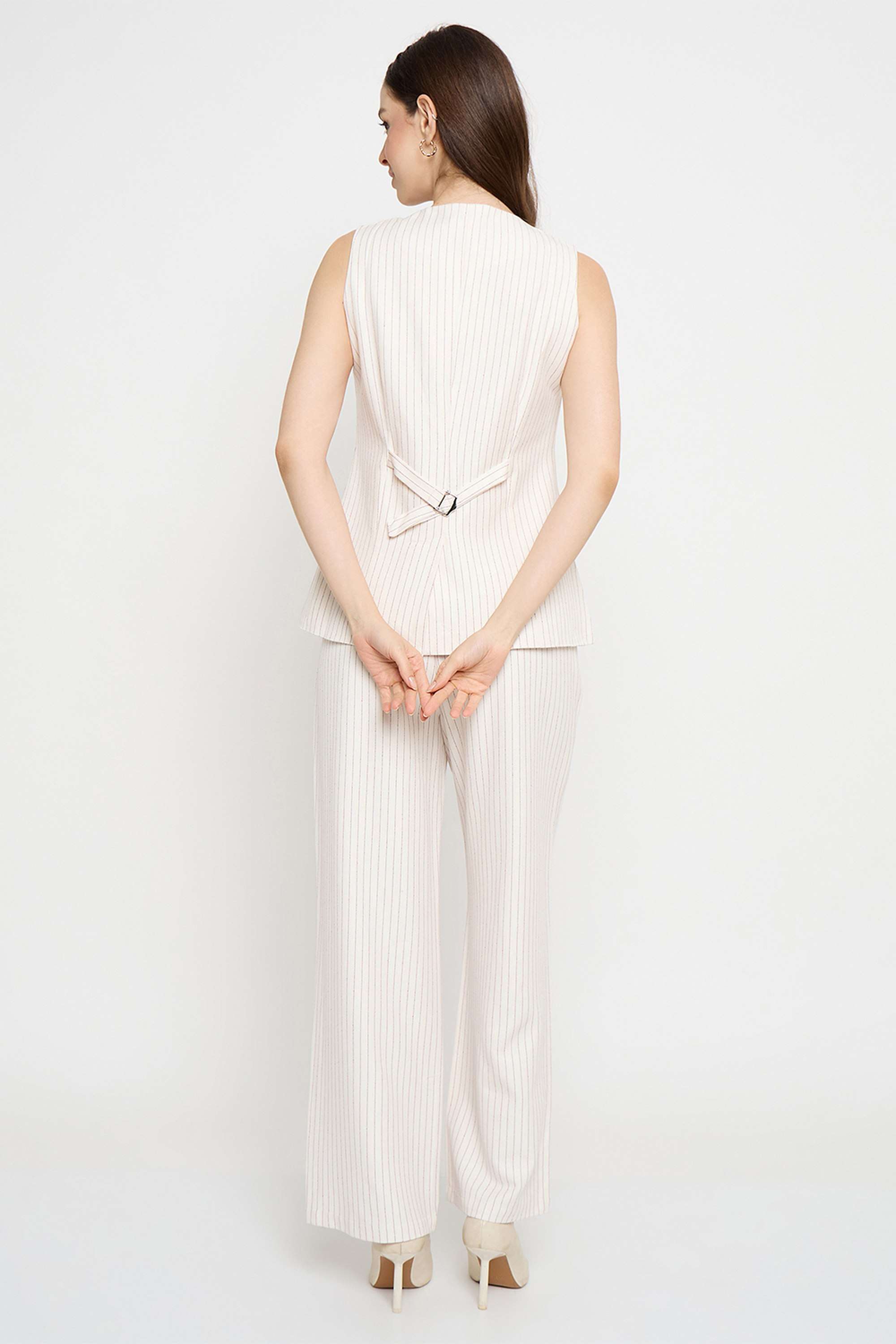 Stripes-Polyester-V-Neck-Women-s-Casual-Wear-Co-Ord-Set