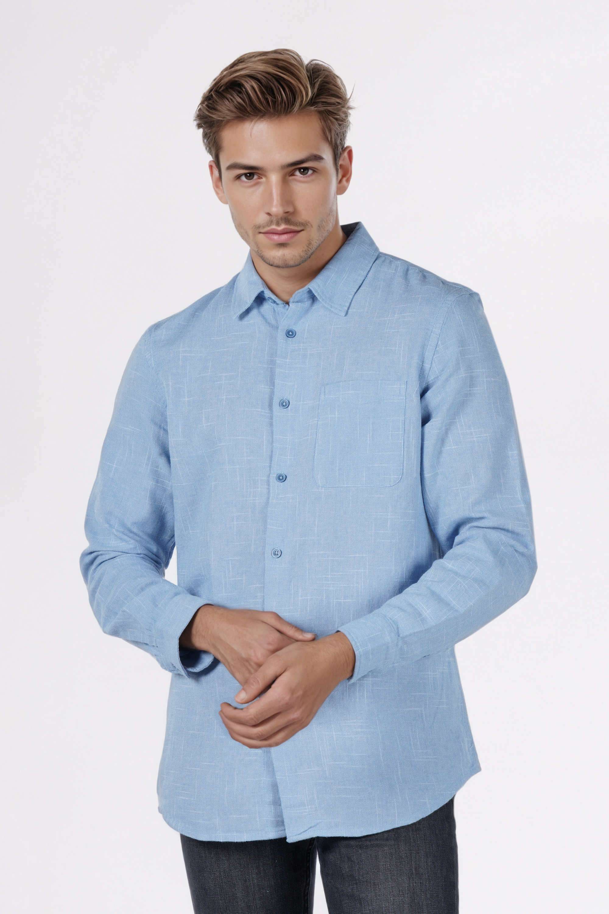 Solid-Cotton-Regular-Fit-Men-s-Casual-Wear-Shirt