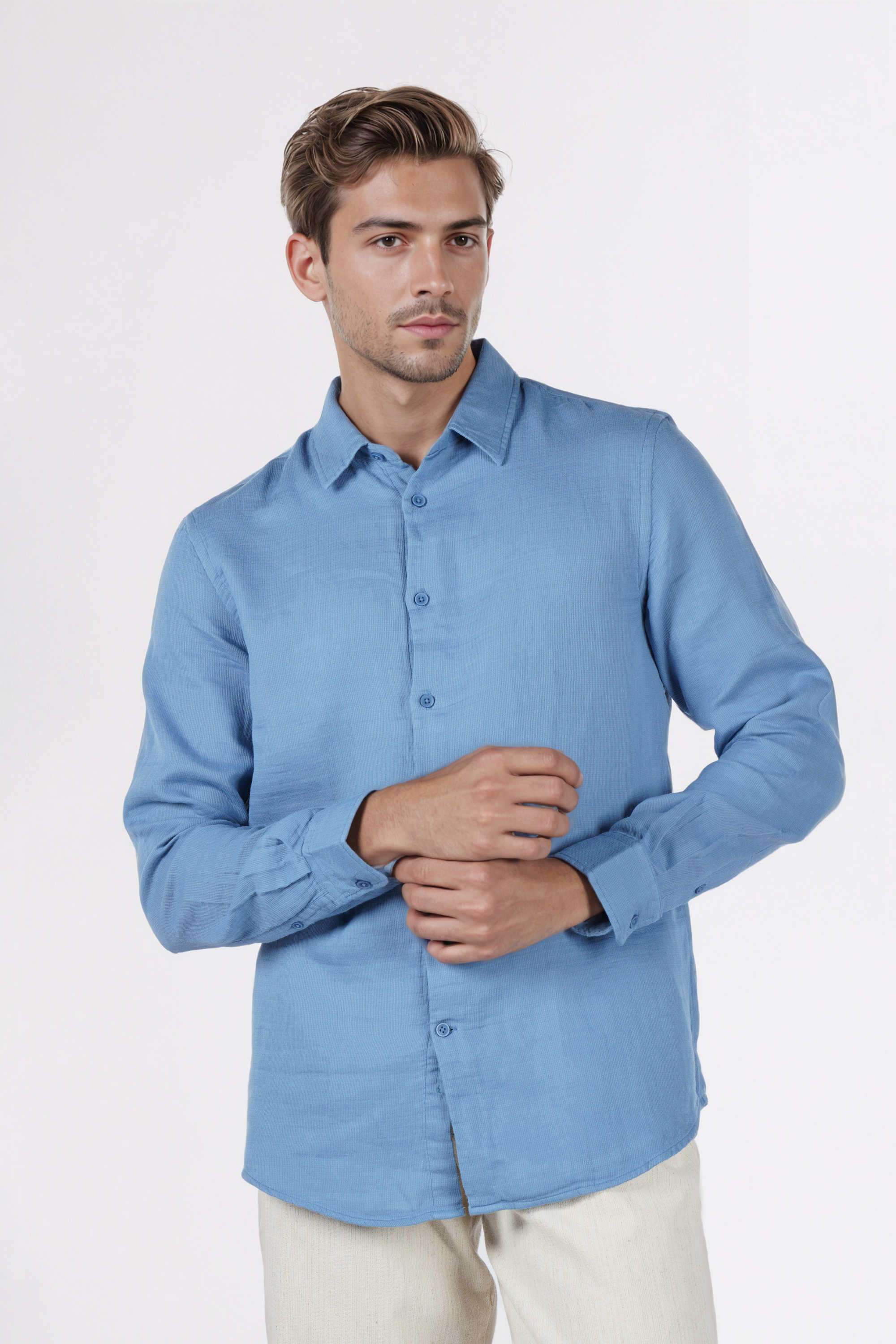 Solid-Cotton-Regular-Fit-Men-s-Casual-Wear-Shirt