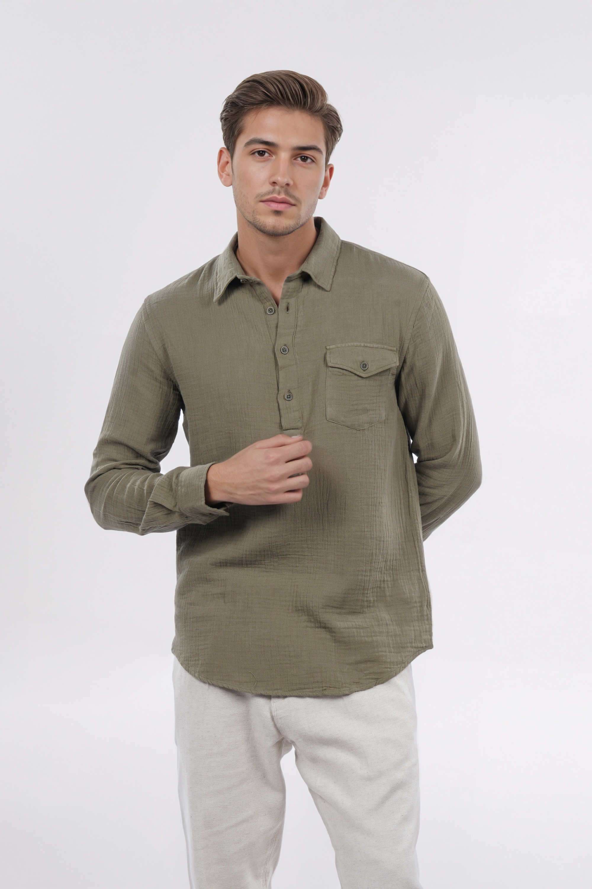 Solid-Cotton-Regular-Fit-Men-s-Casual-Wear-Shirt