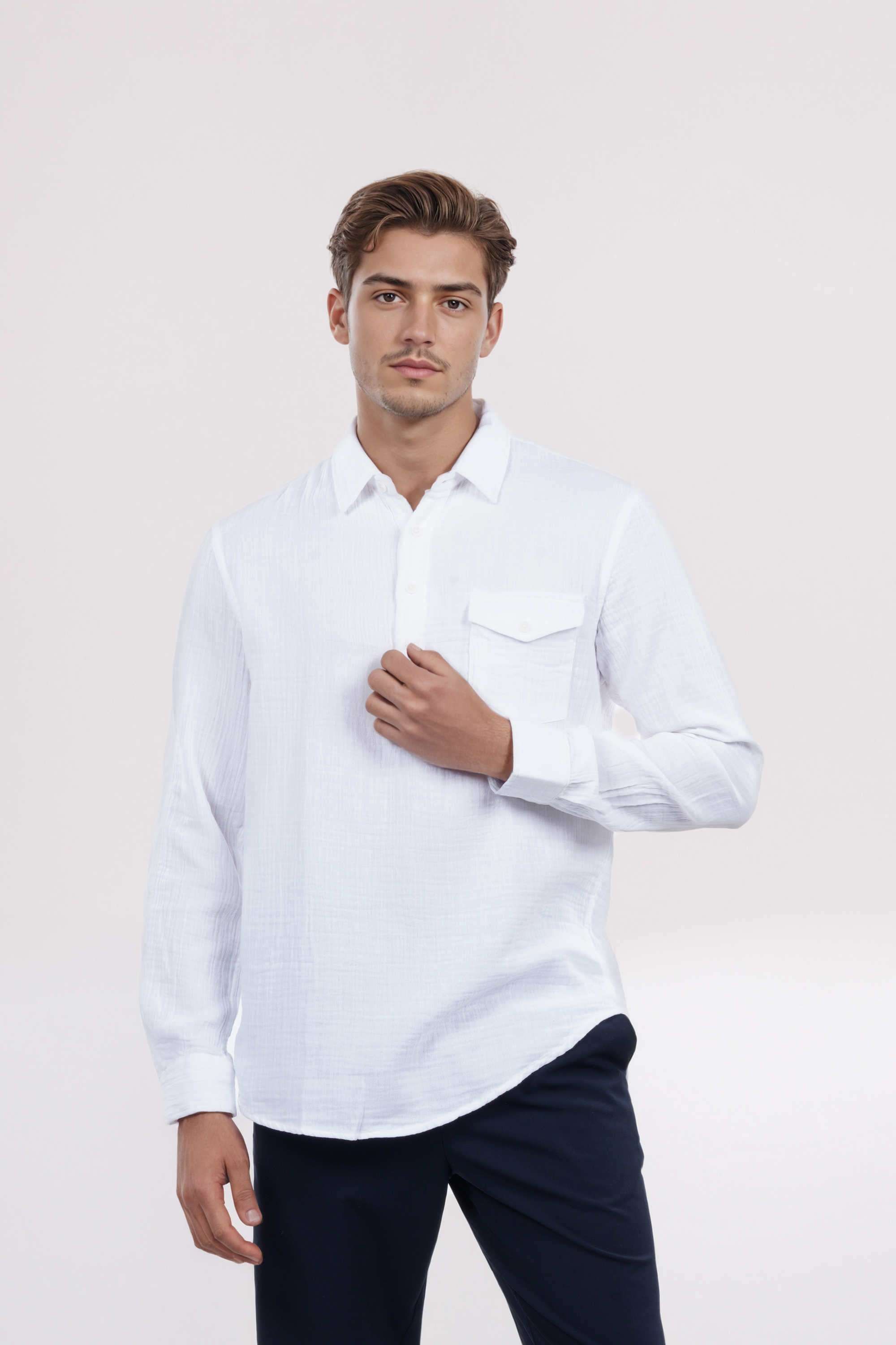 Solid-Cotton-Regular-Fit-Men-s-Casual-Wear-Shirt