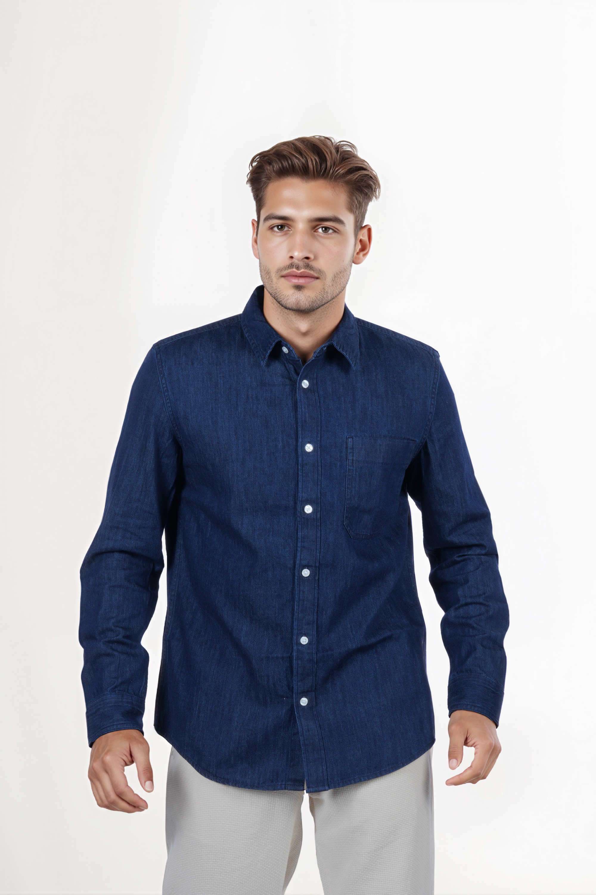 Solid-Cotton-Regular-Fit-Men-s-Casual-Wear-Shirt