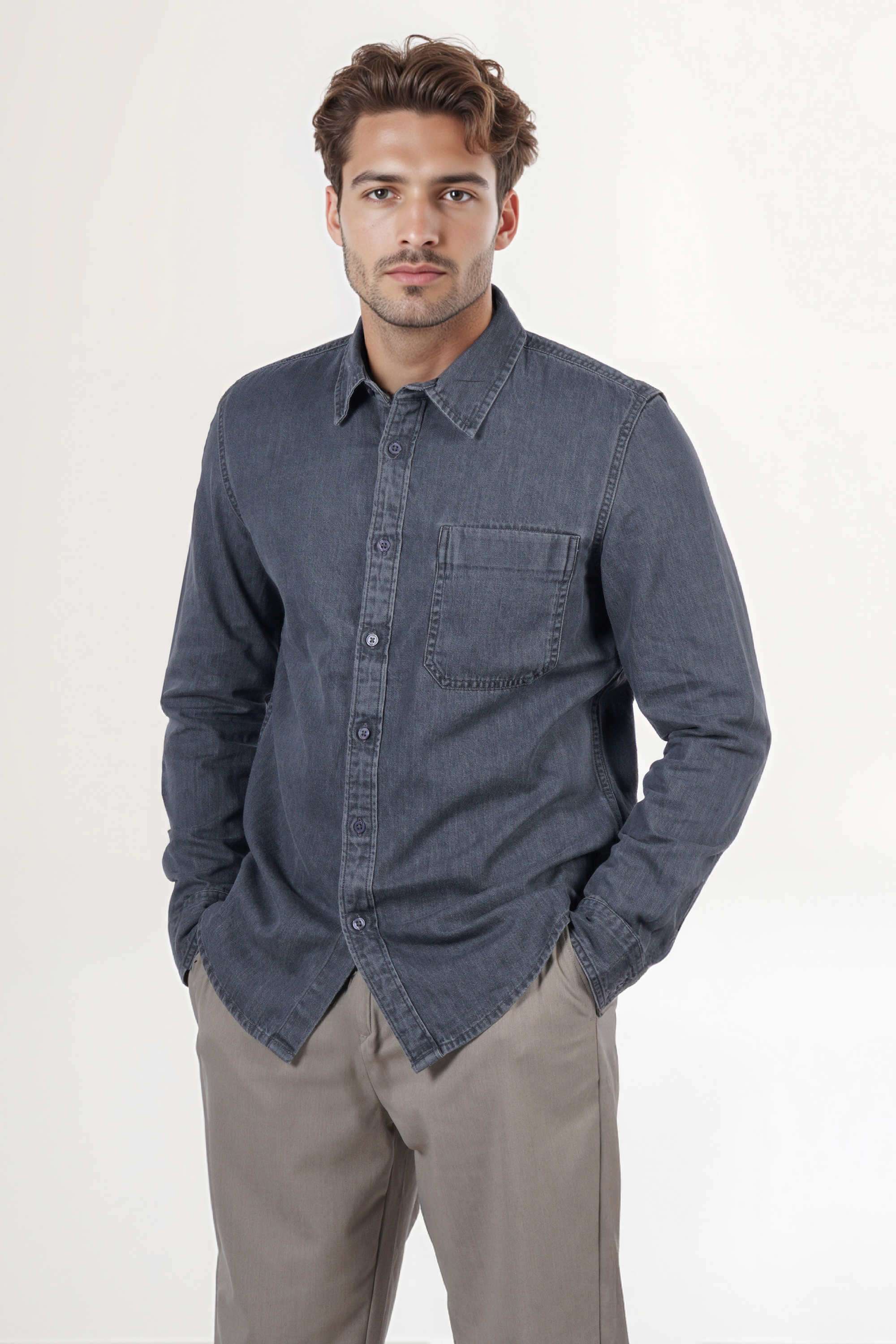 Solid-Cotton-Regular-Fit-Men-s-Casual-Wear-Shirt