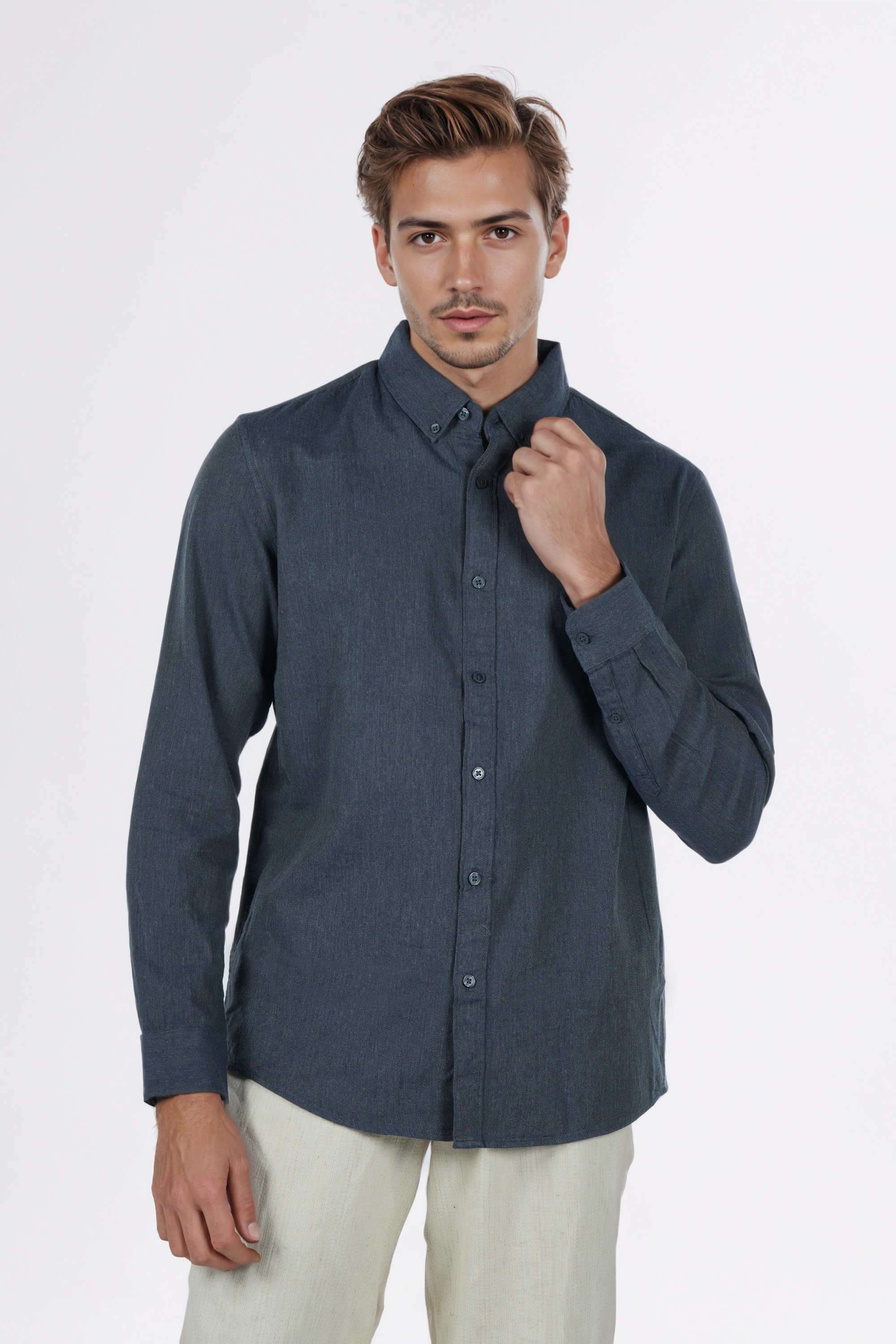 Solid-Cotton-Regular-Fit-Men-s-Casual-Wear-Shirt