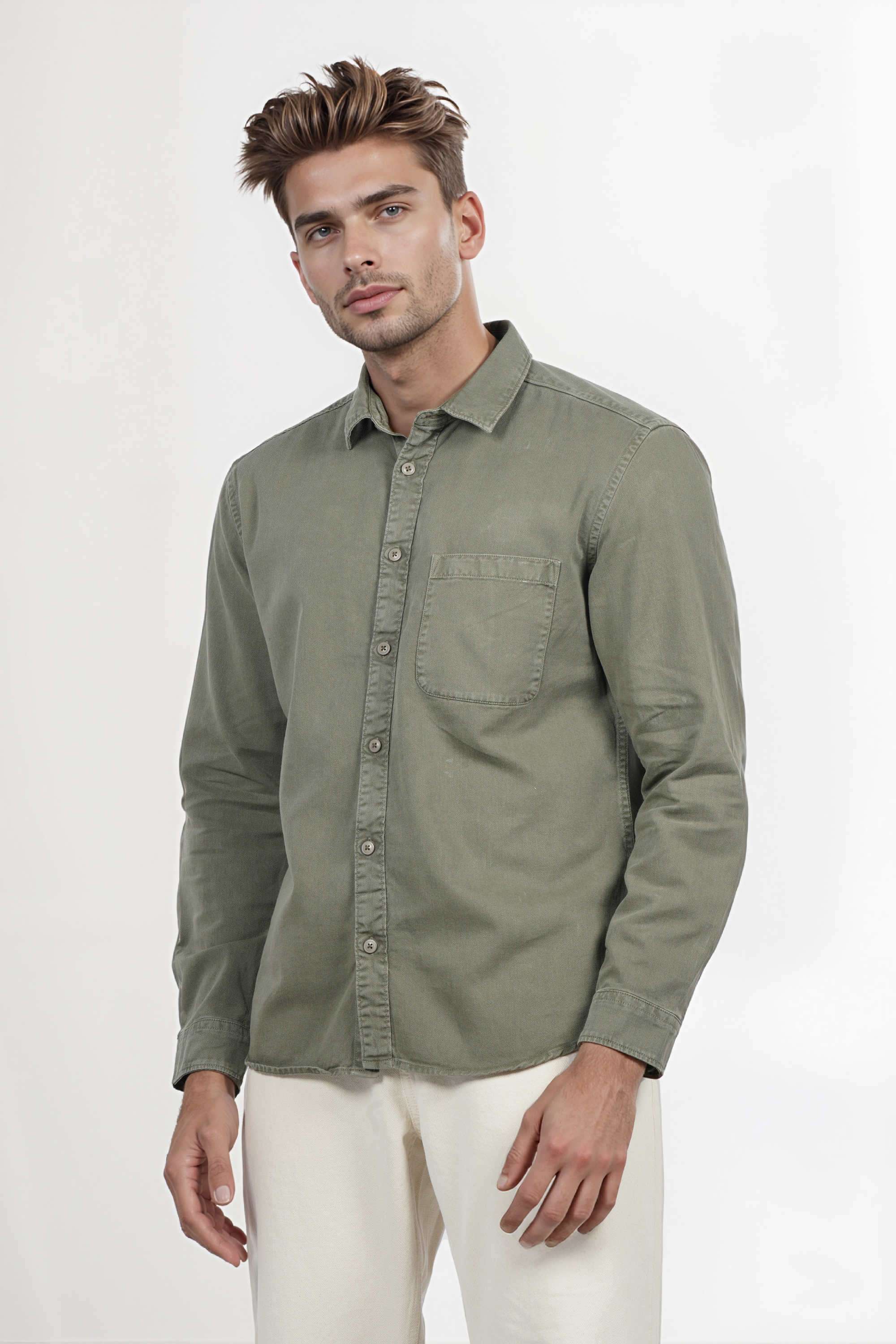 Solid-Cotton-Regular-Fit-Men-s-Casual-Wear-Shirt