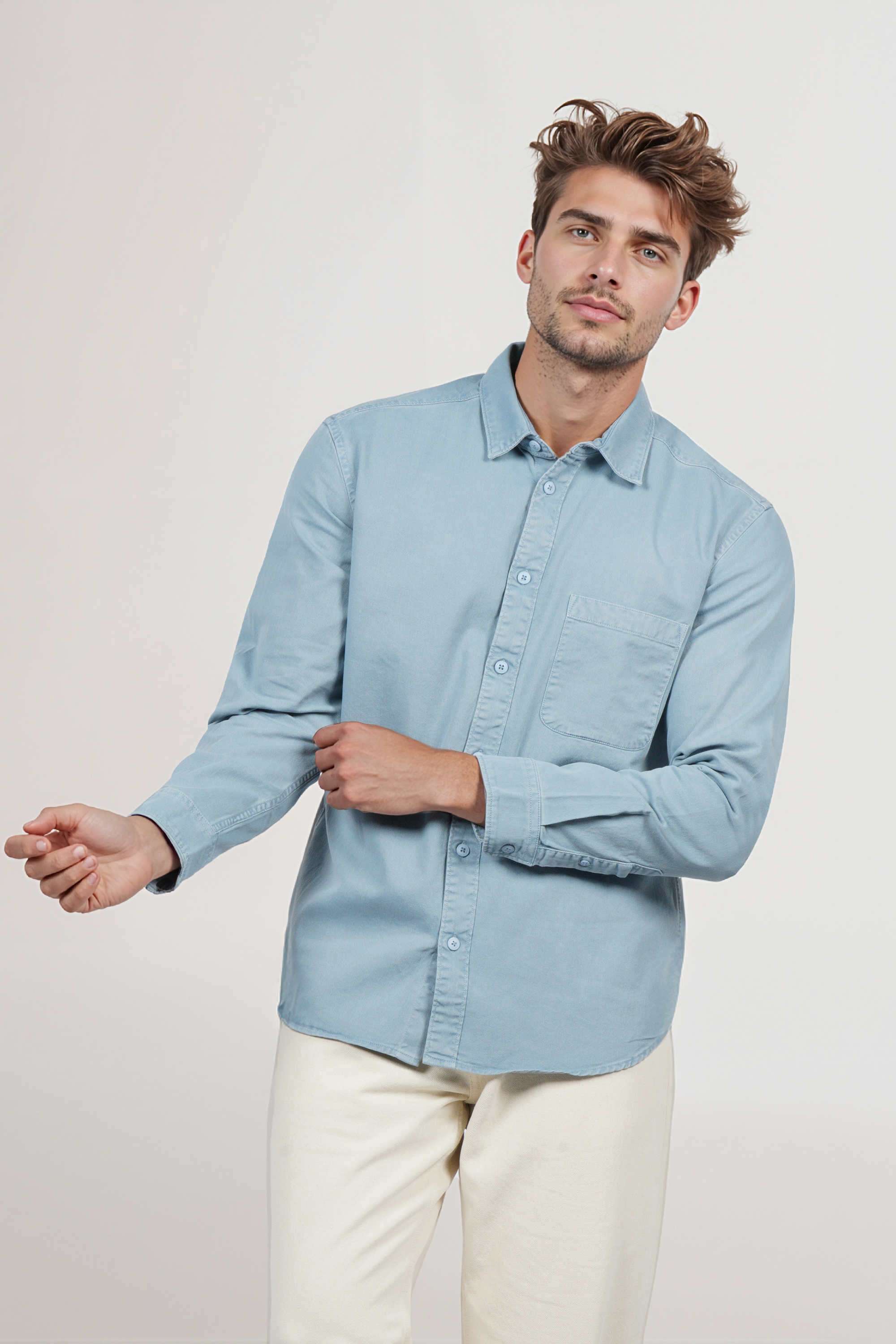Solid-Cotton-Regular-Fit-Men-s-Casual-Wear-Shirt