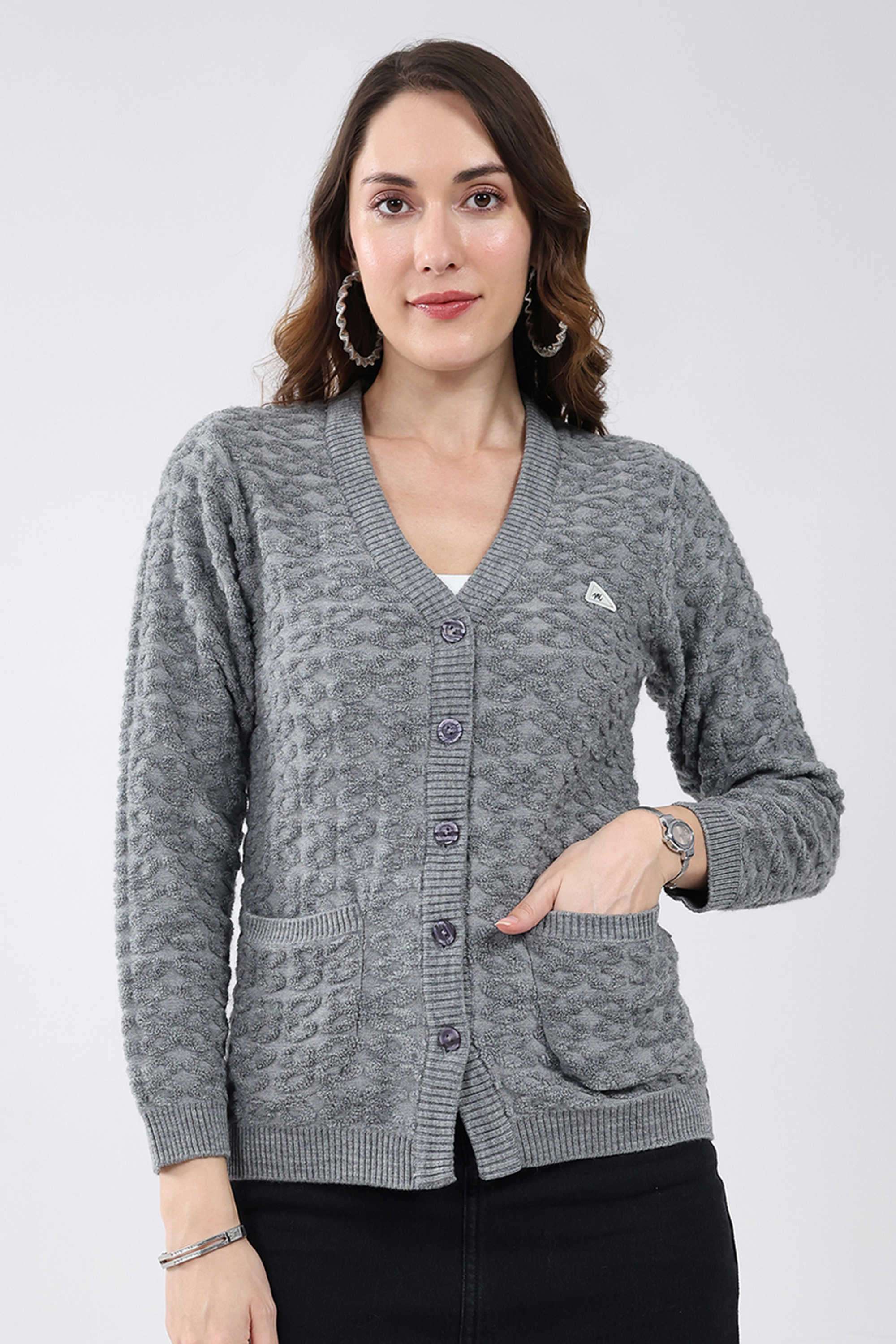 Solid-Blended-Fabric-Women-s-Winter-Wear-Cardigan