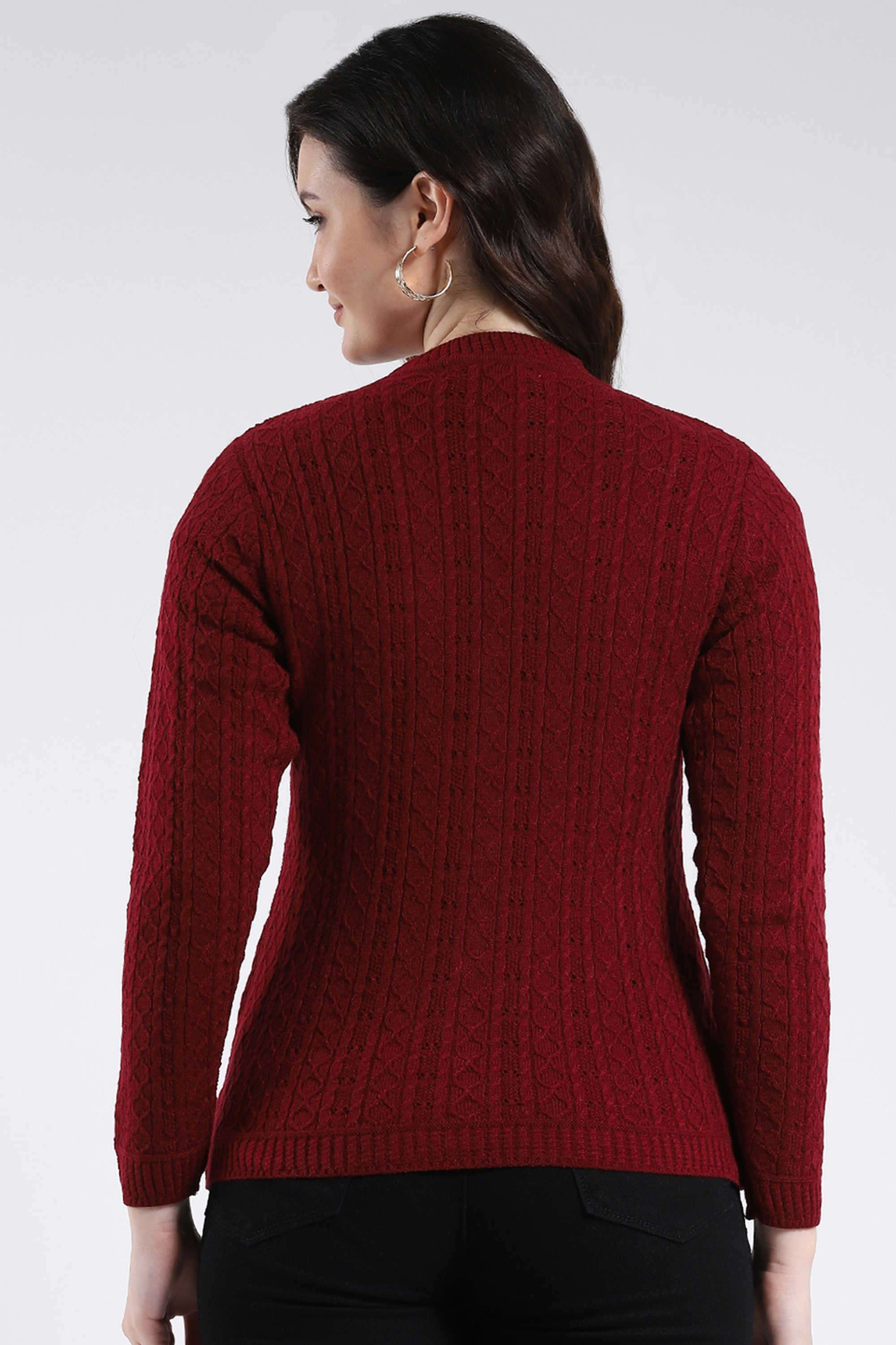 Textured-V-Neck-Blended-Fabric-Women-Cardigan