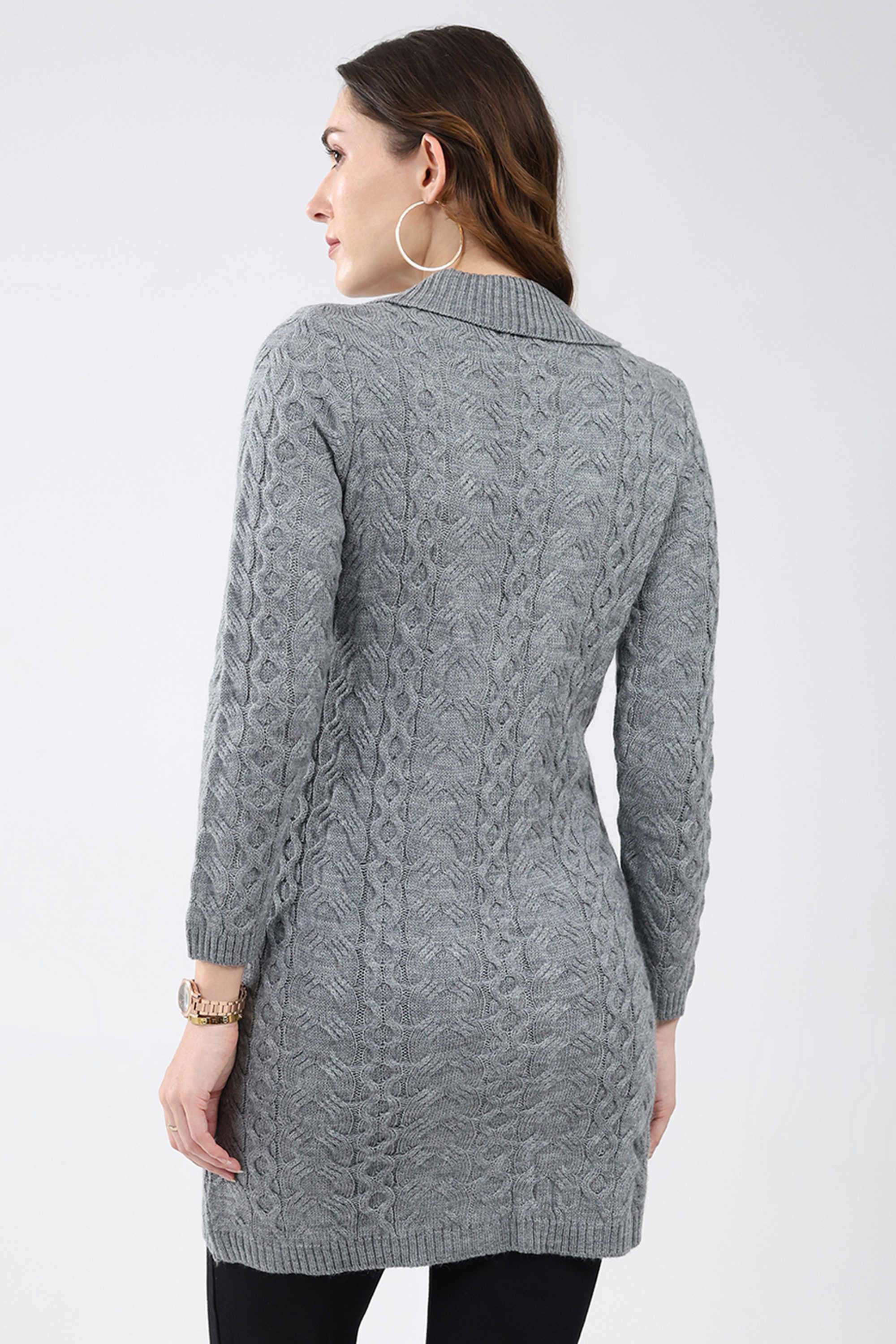 Solid-Blended-Fabric-Women-s-Winter-Wear-Cardigan