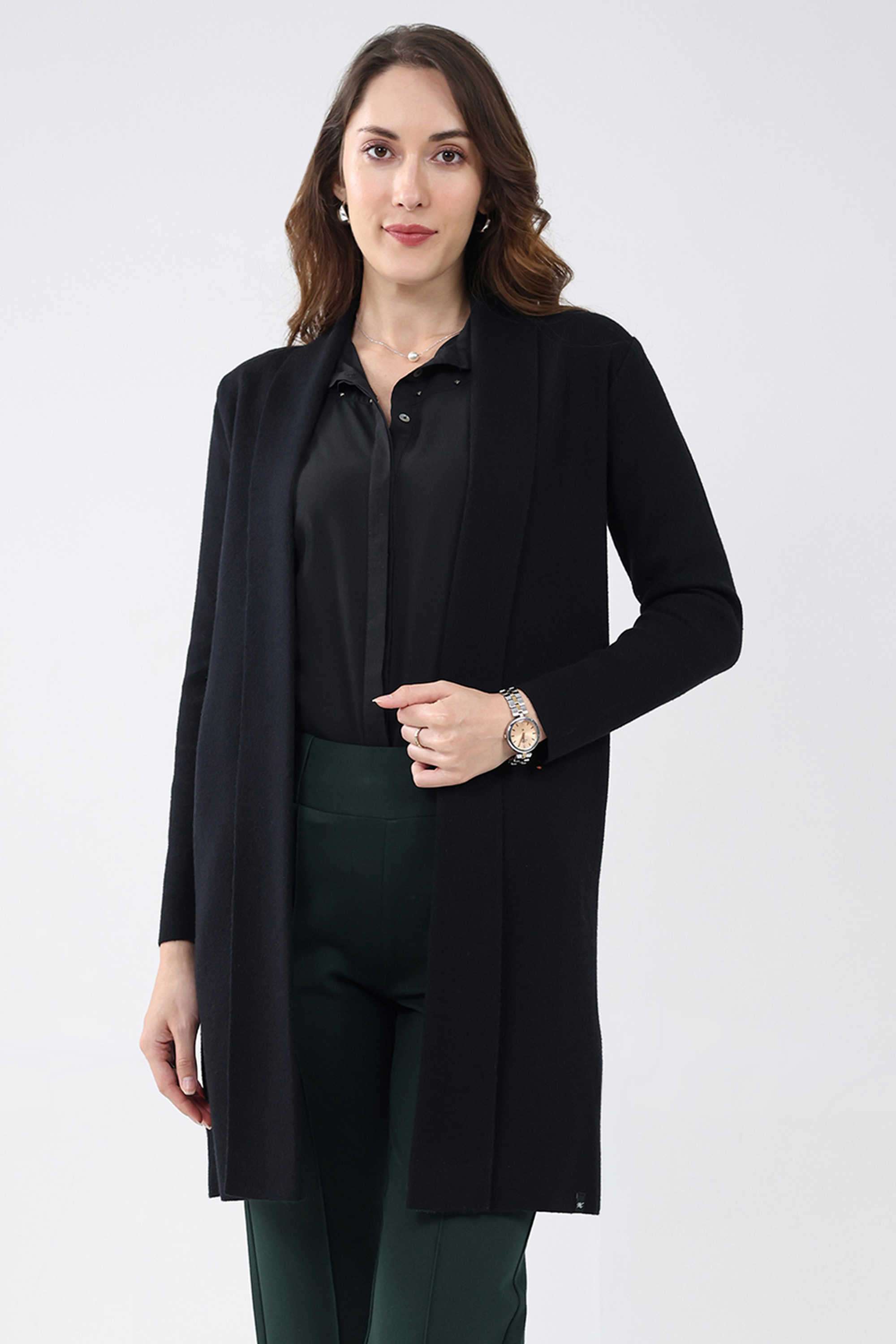 Solid-Blended-Fabric-Women-s-Winter-Wear-Cardigan