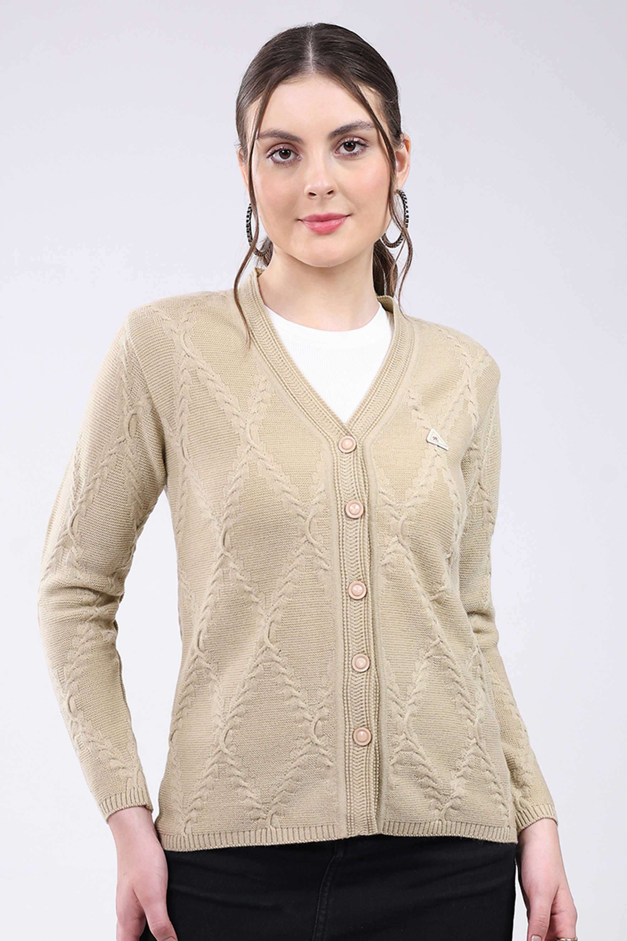 Solid-Blended-Fabric-Women-s-Winter-Wear-Cardigan