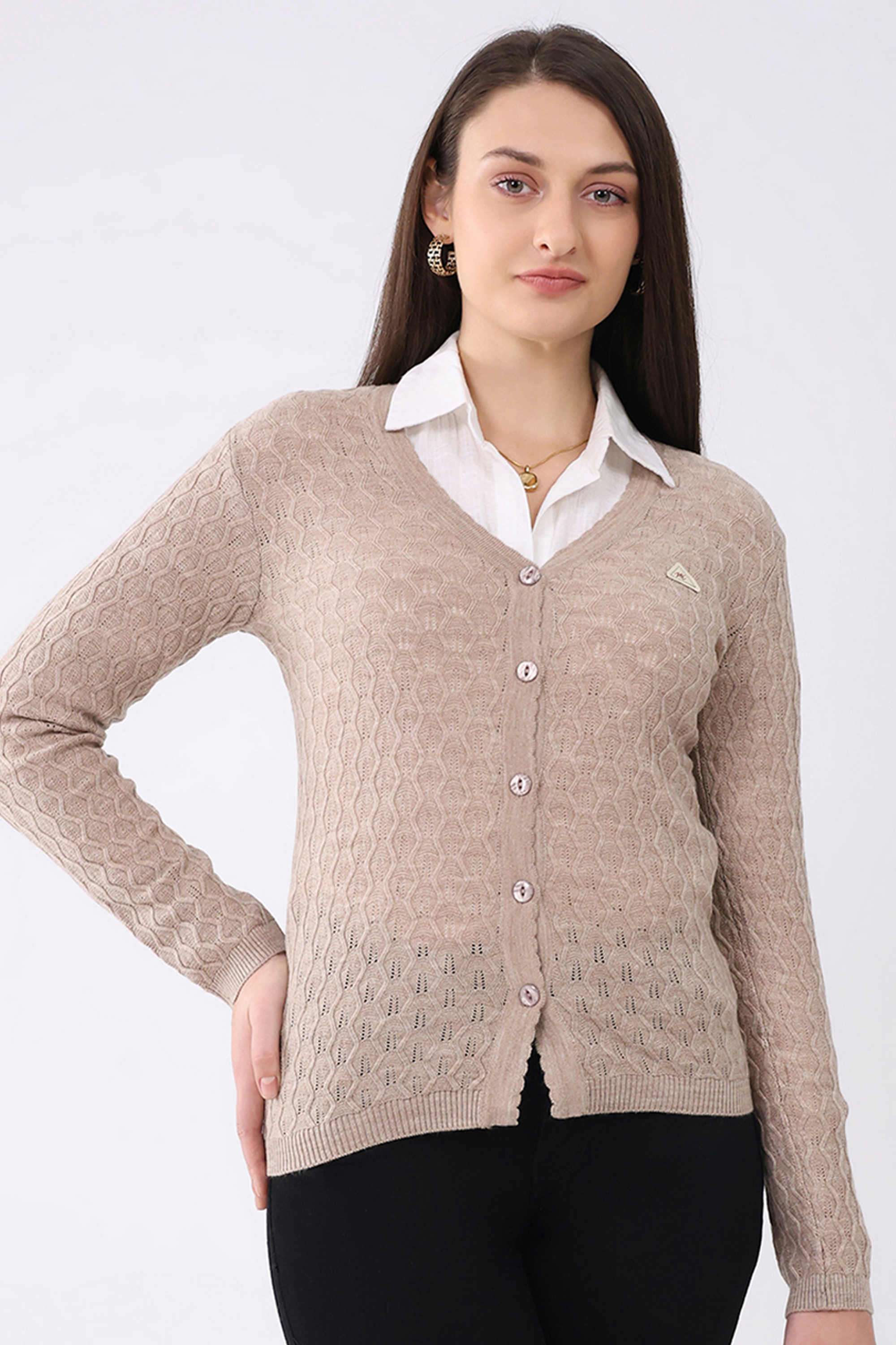 Blended-Fabric-Women-s-Casual-Wear-Cardigan