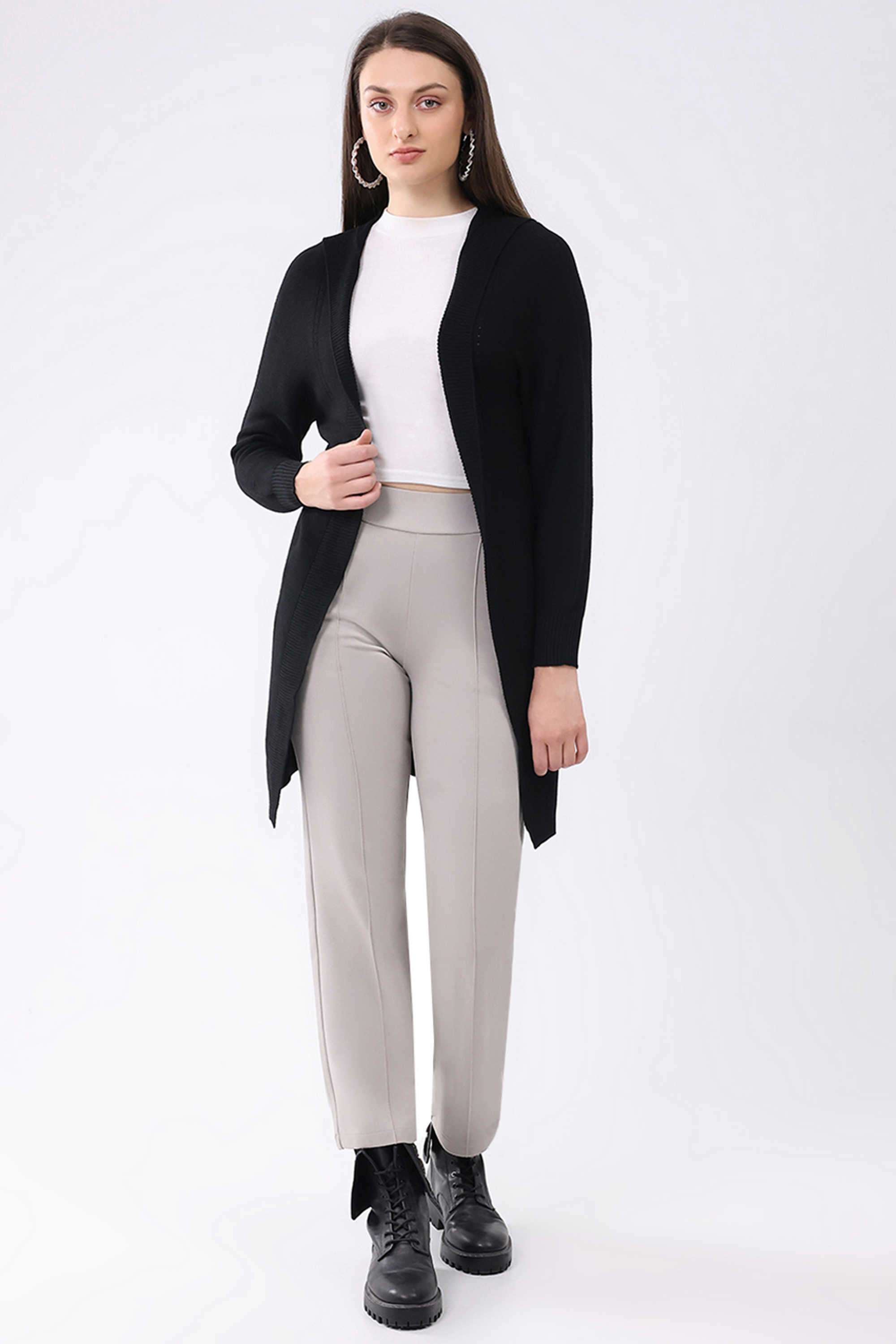 Solid-Blended-Fabric-Women-s-Winter-Wear-Cardigan