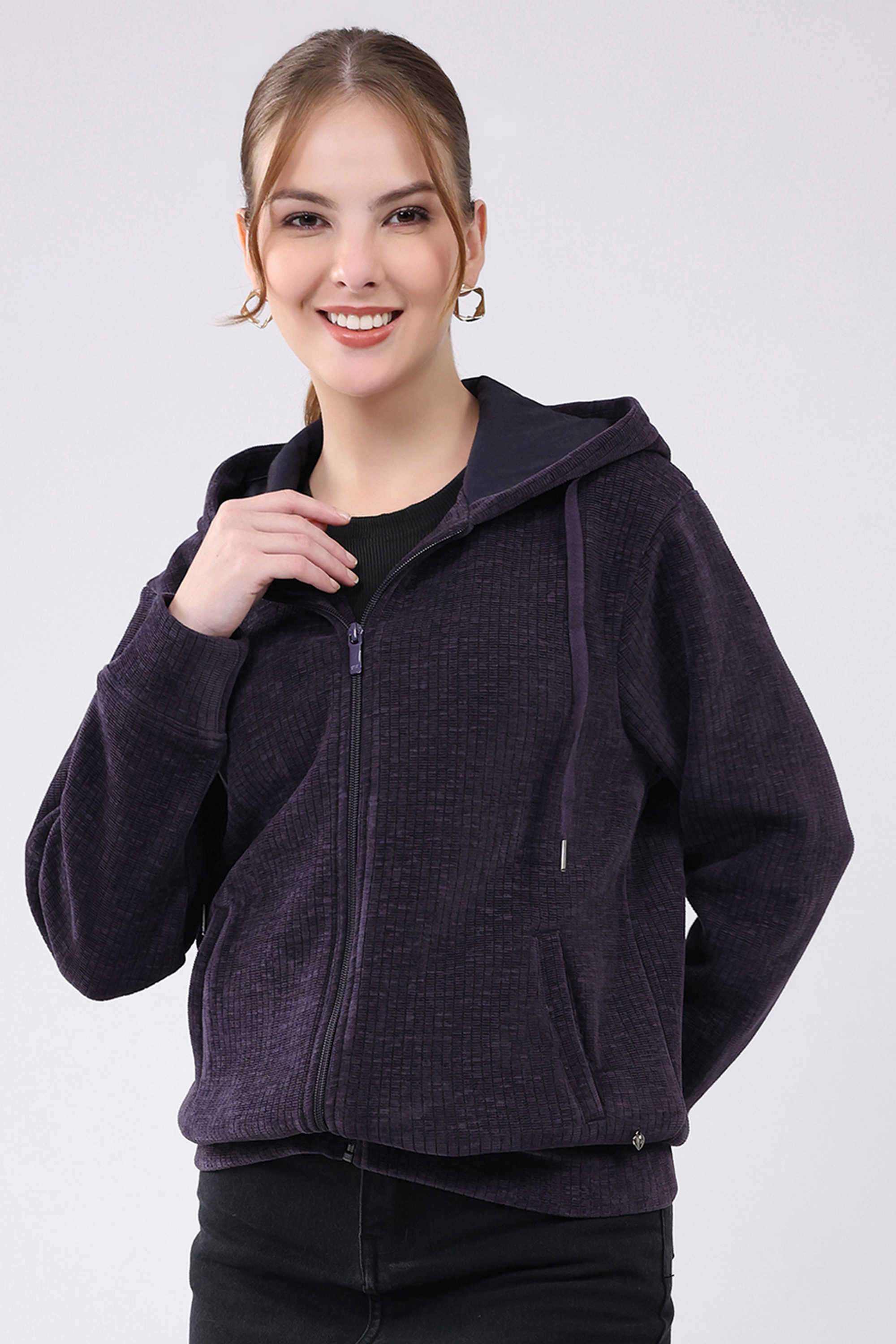 Textured-Blended-Fabric-Hooded-Women-s-Sweatshirt