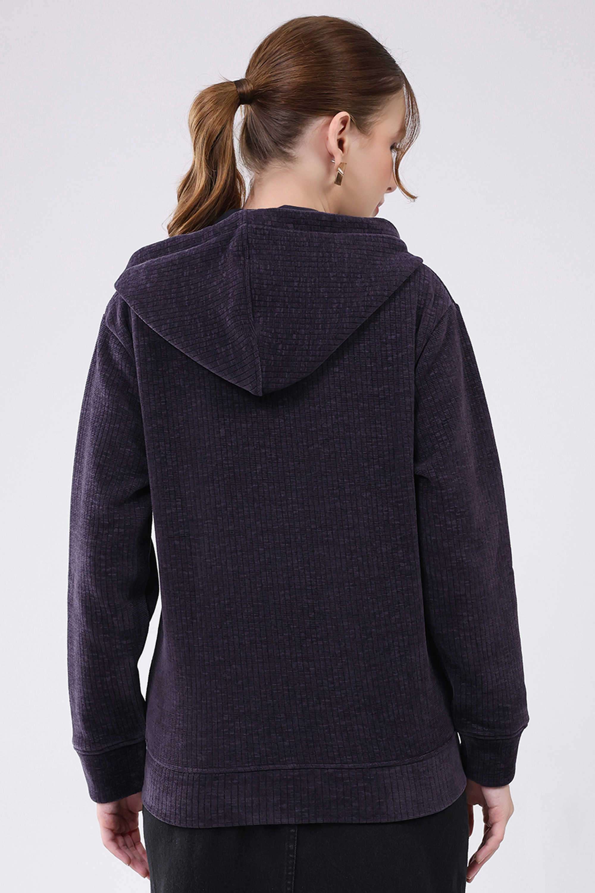 Textured-Blended-Fabric-Hooded-Women-s-Sweatshirt