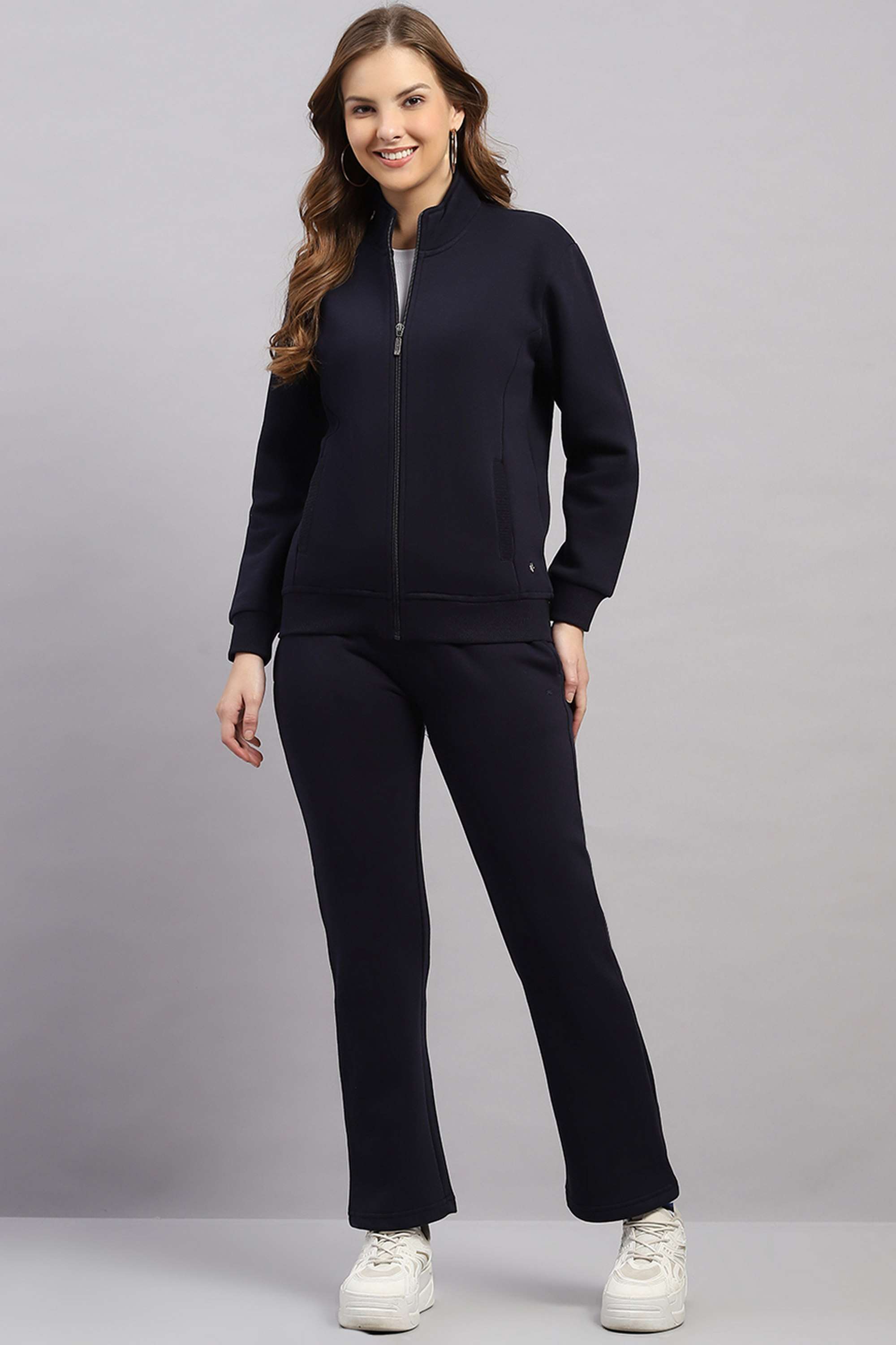 Solid-Regular-Fit-Blended-Fabric-Women-Athleisure-Tracksuit