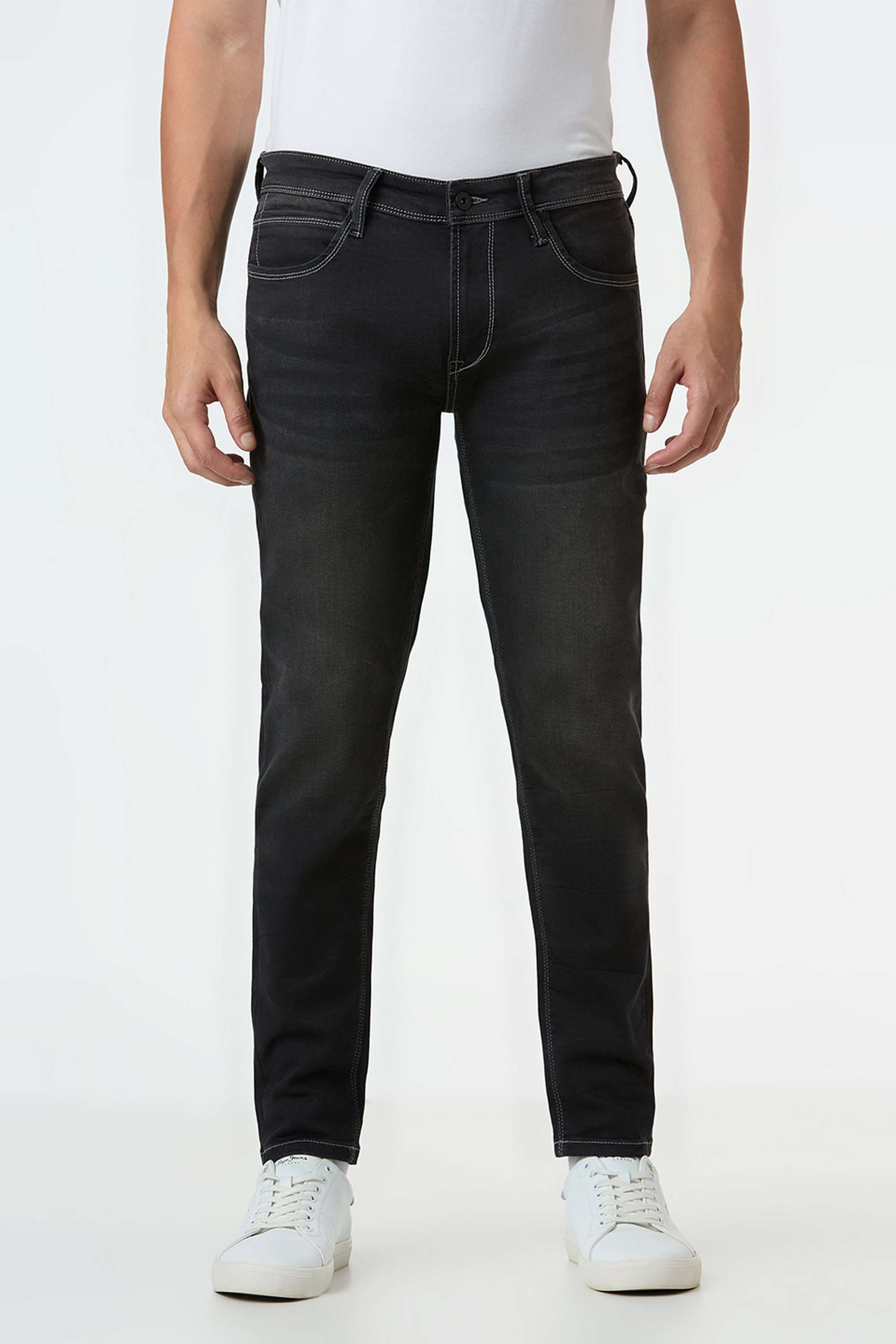 Solid-Cotton-Blend-Skinny-Fit-Men-s-Jeans