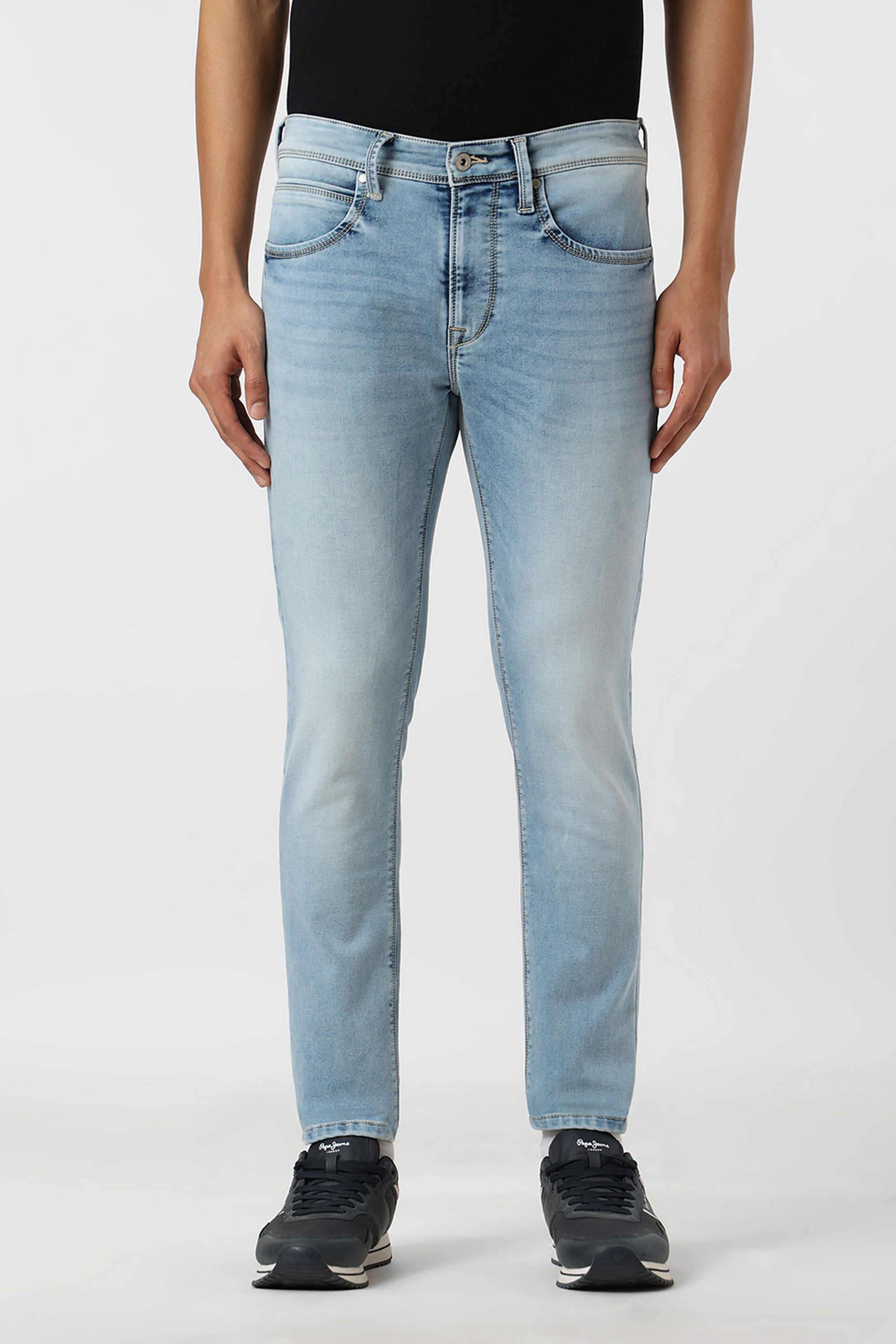 Light-Wash-Poly-Cotton-Regular-Fit-Men-Jeans