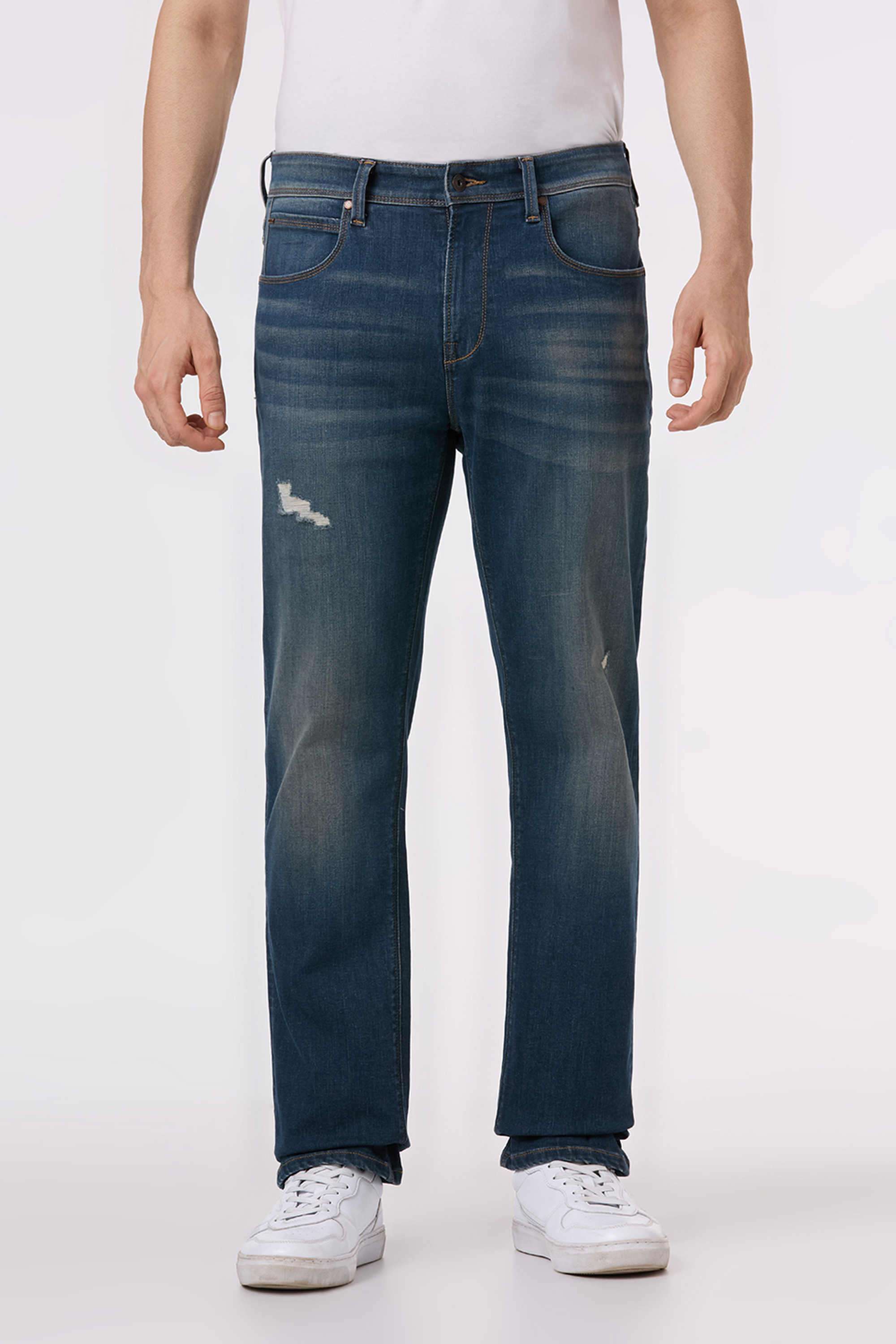 Light-Wash-Poly-Cotton-Straight-Fit-Men-Jeans