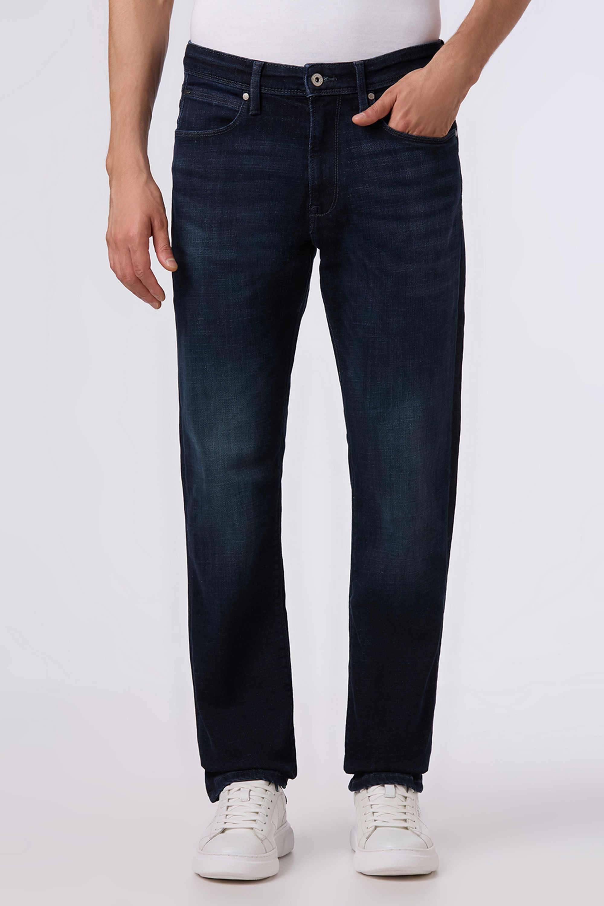 Light-Wash-Poly-Cotton-Straight-Fit-Men-Jeans