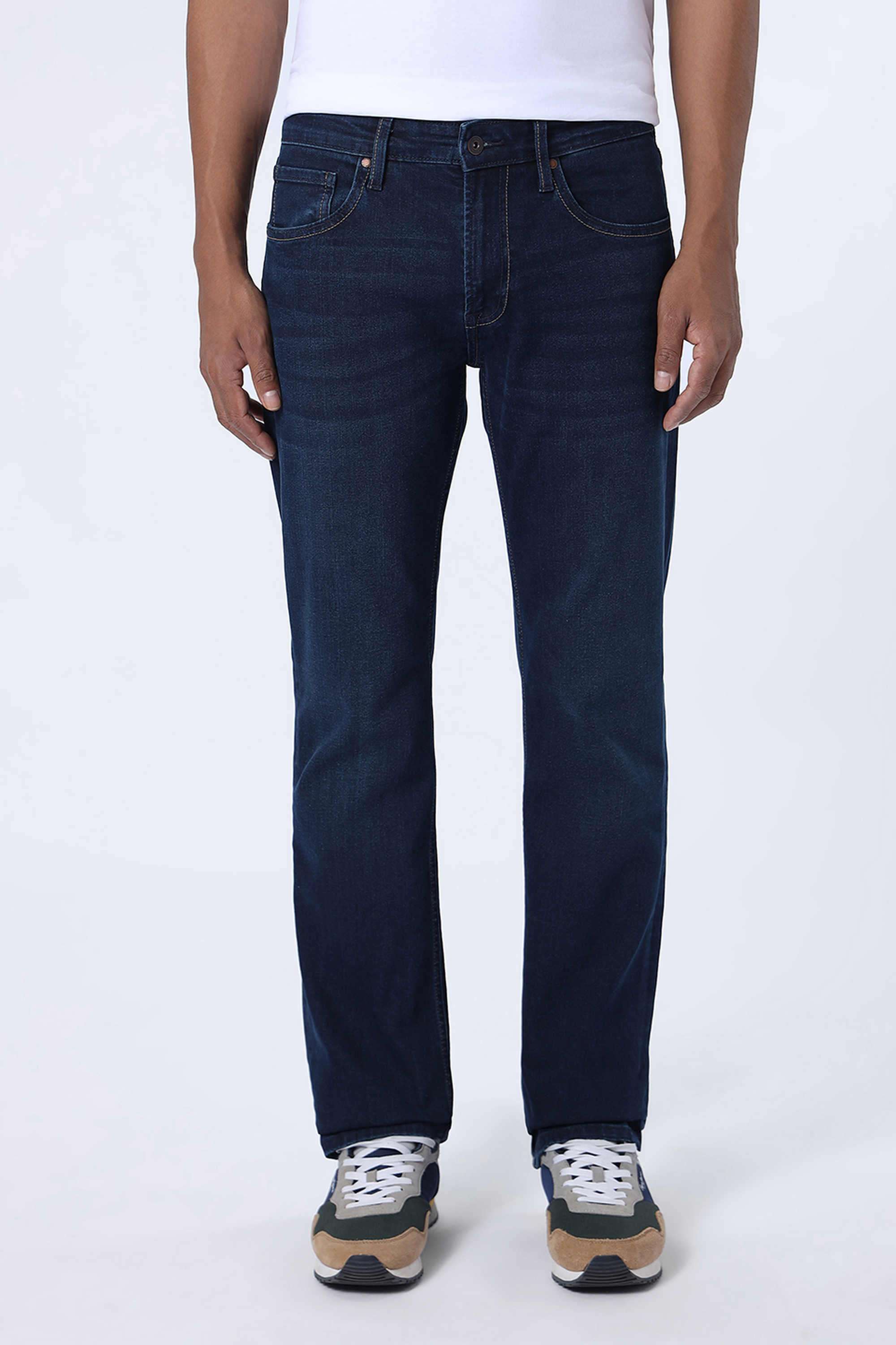 Light-Wash-Poly-Cotton-Straight-Fit-Men-Jeans