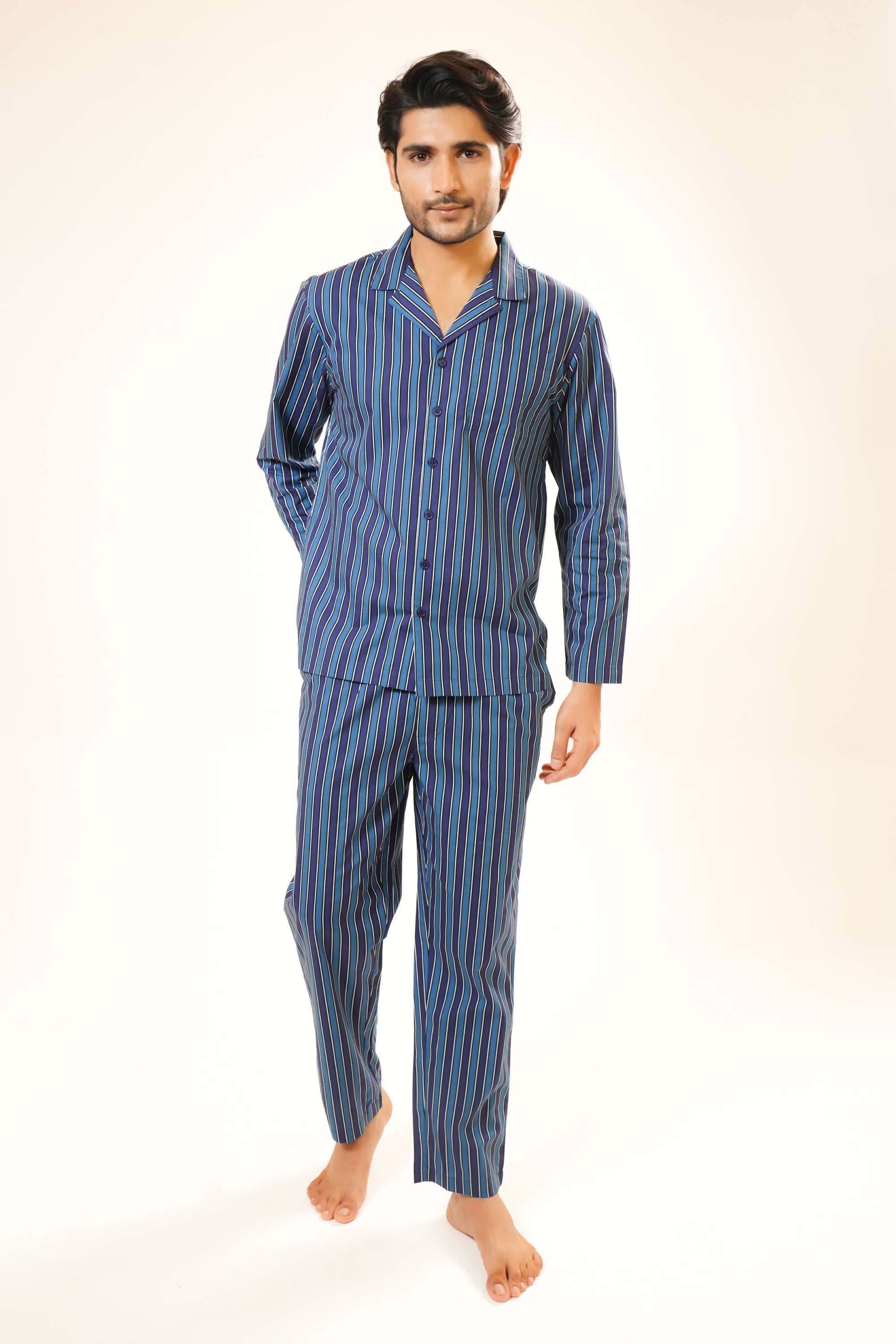 Stripes-Cotton-Regular-Fit-Men-Co-Ord-Set