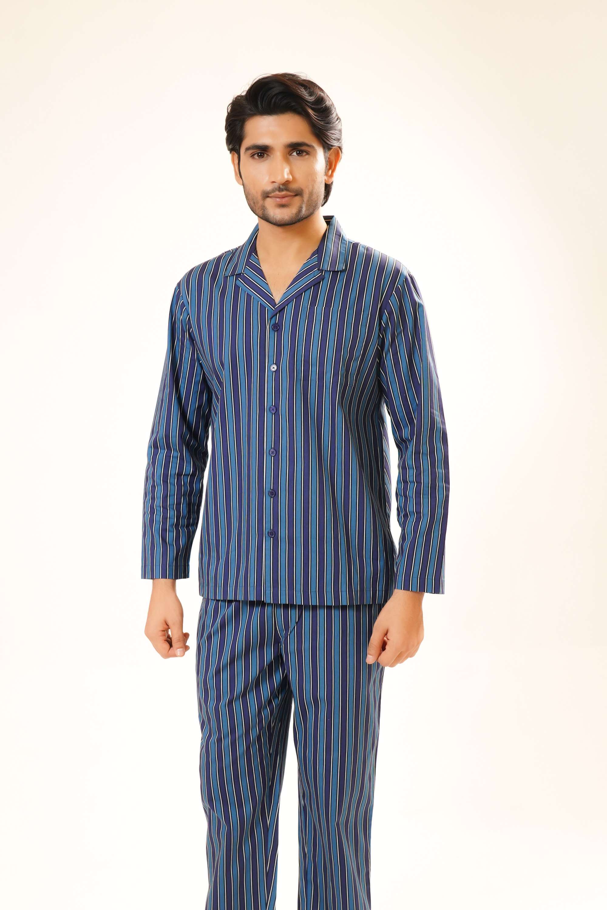 Stripes-Cotton-Regular-Fit-Men-Co-Ord-Set