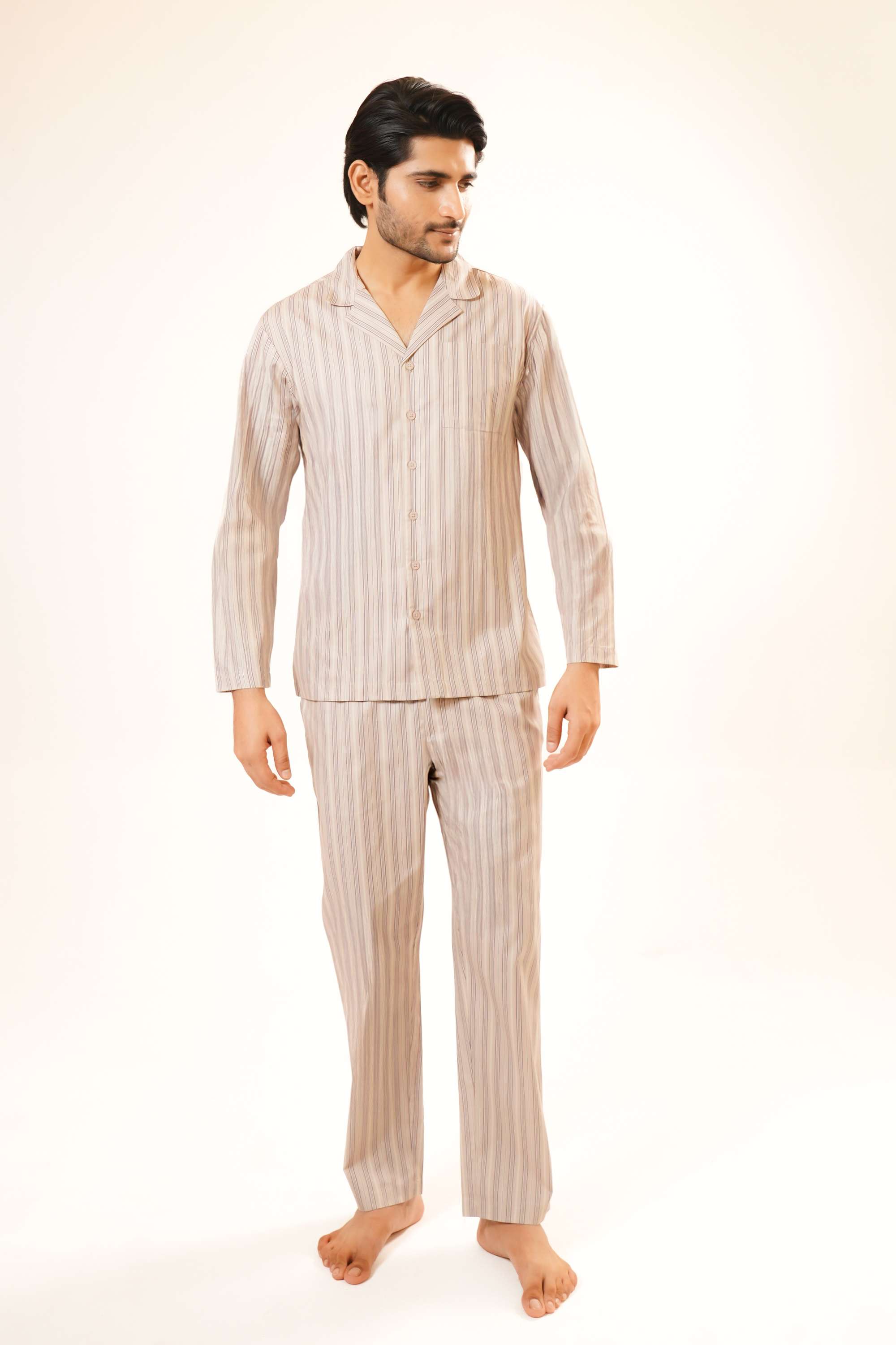 Stripes-Cotton-Regular-Fit-Men-Co-Ord-Set