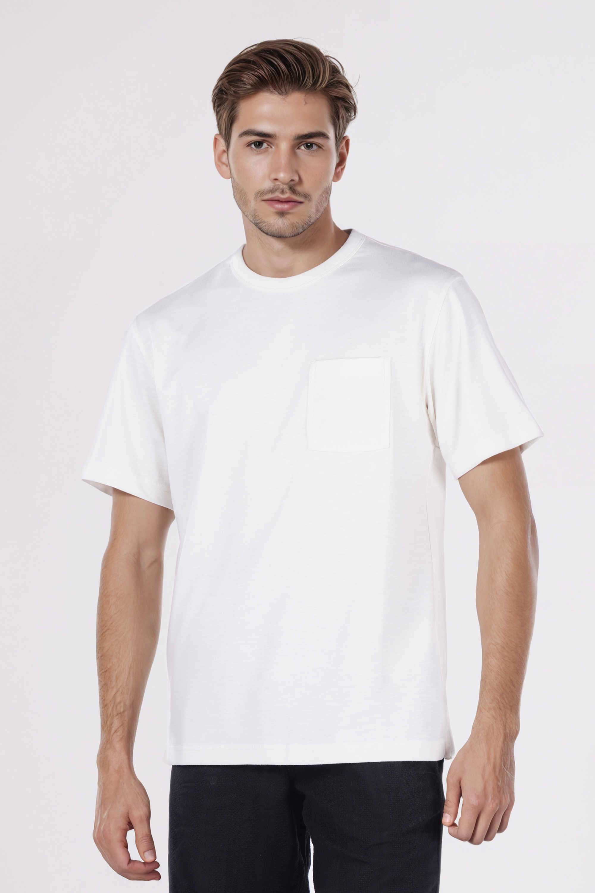 Solid-Polyester-Blend-Round-Neck-Men-s-T-Shirt