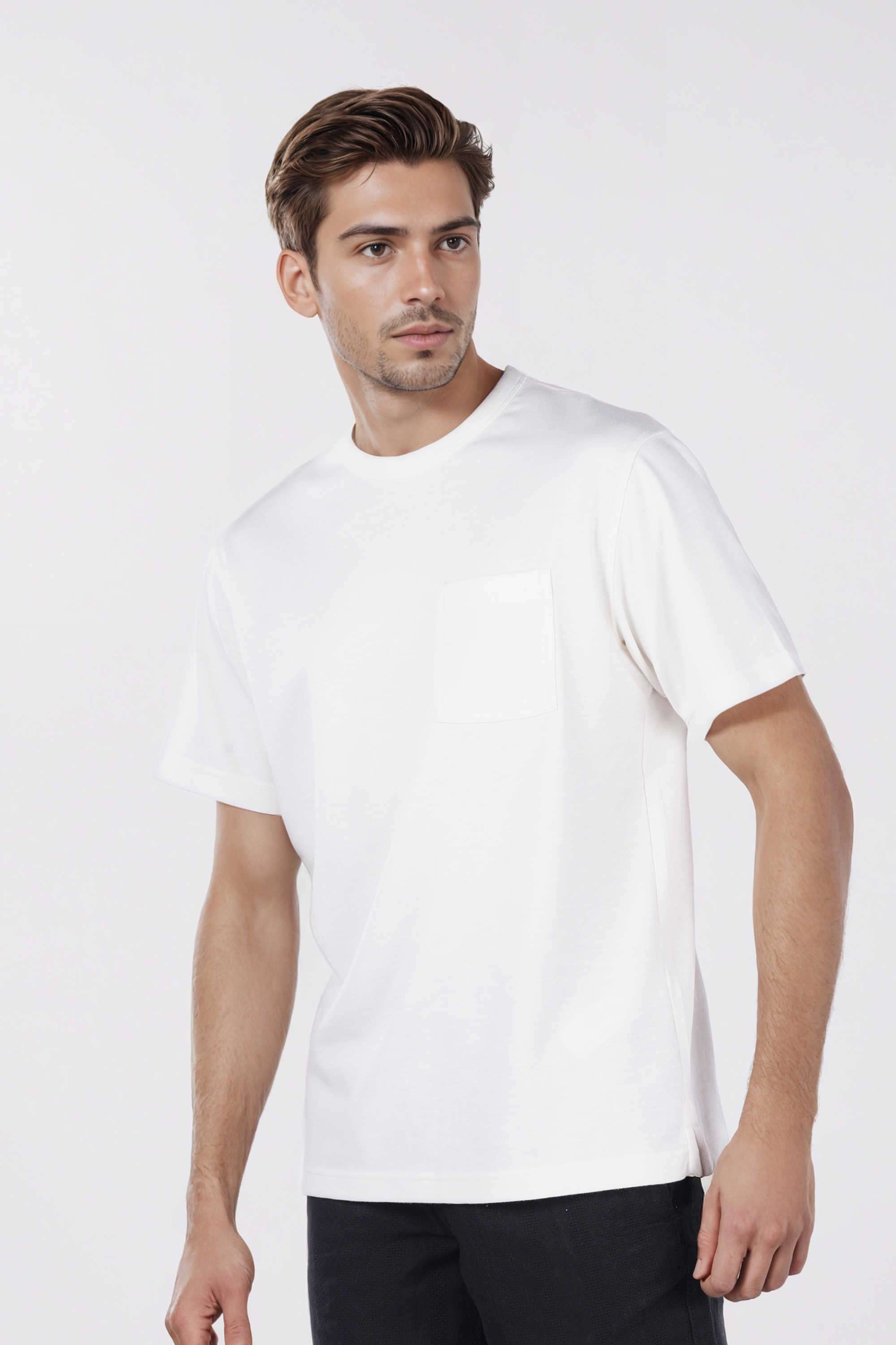 Solid-Polyester-Blend-Round-Neck-Men-s-T-Shirt