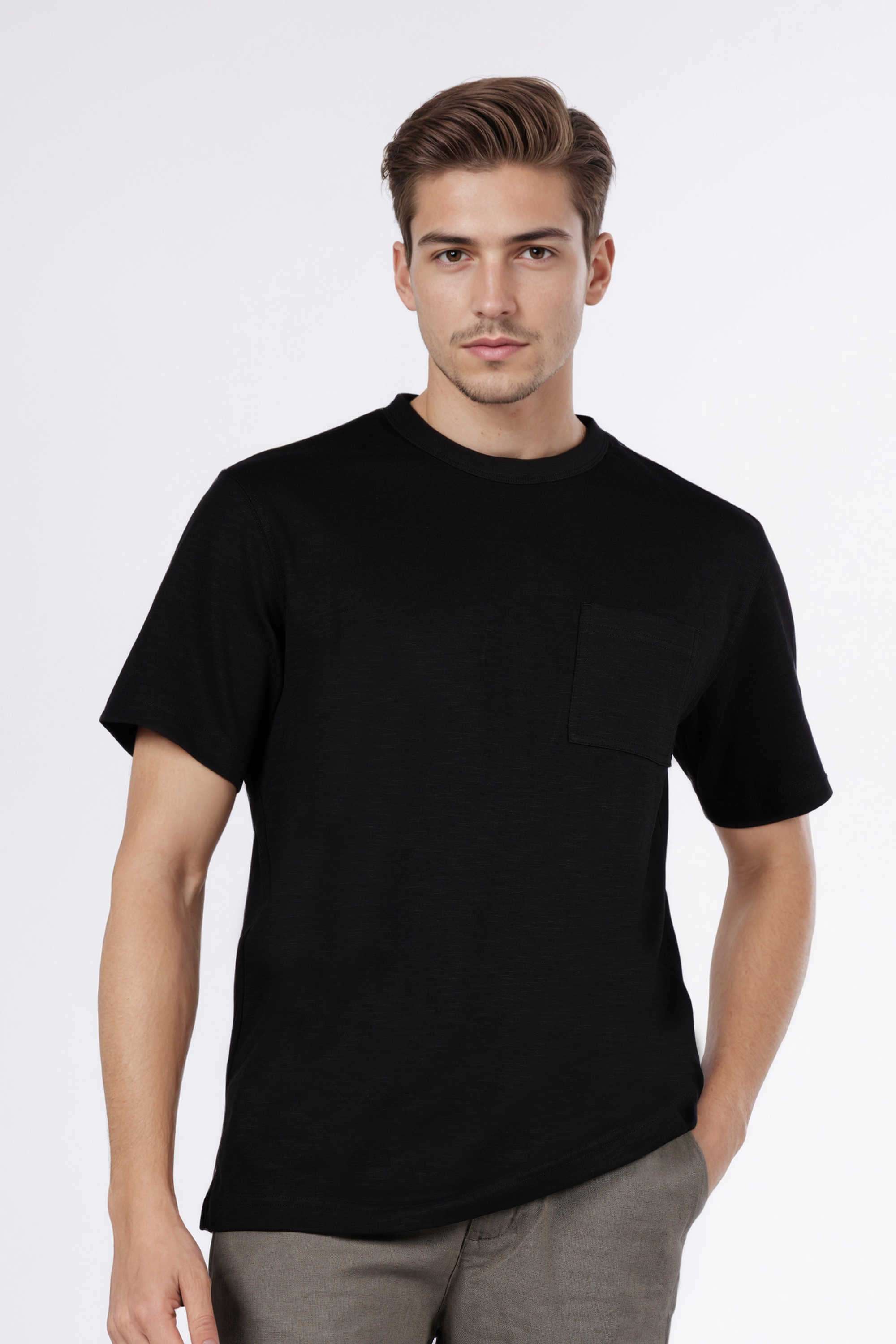 Solid-Polyester-Blend-Round-Neck-Men-s-T-Shirt