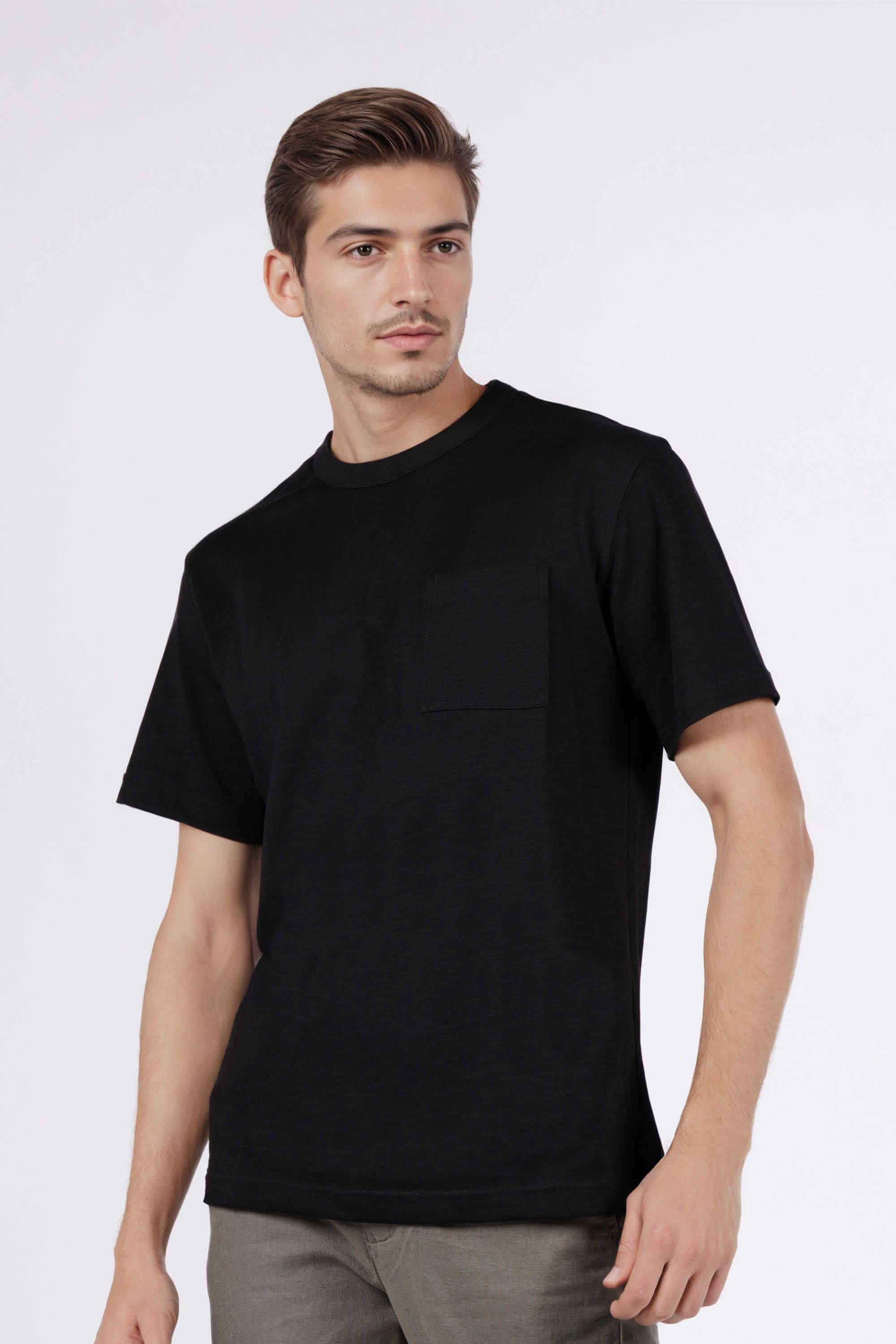 Solid-Polyester-Blend-Round-Neck-Men-s-T-Shirt