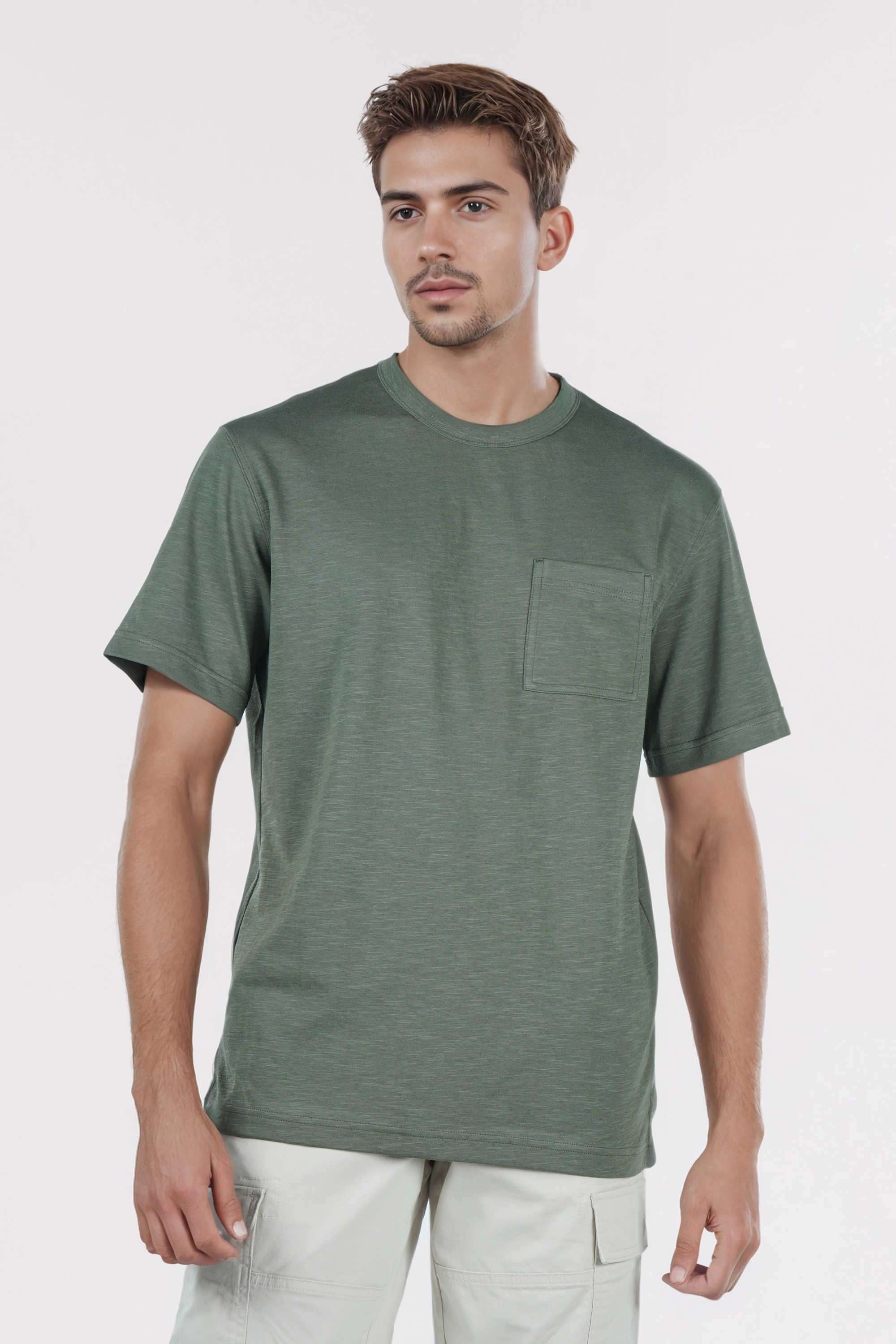 Solid-Polyester-Blend-Round-Neck-Men-s-T-Shirt