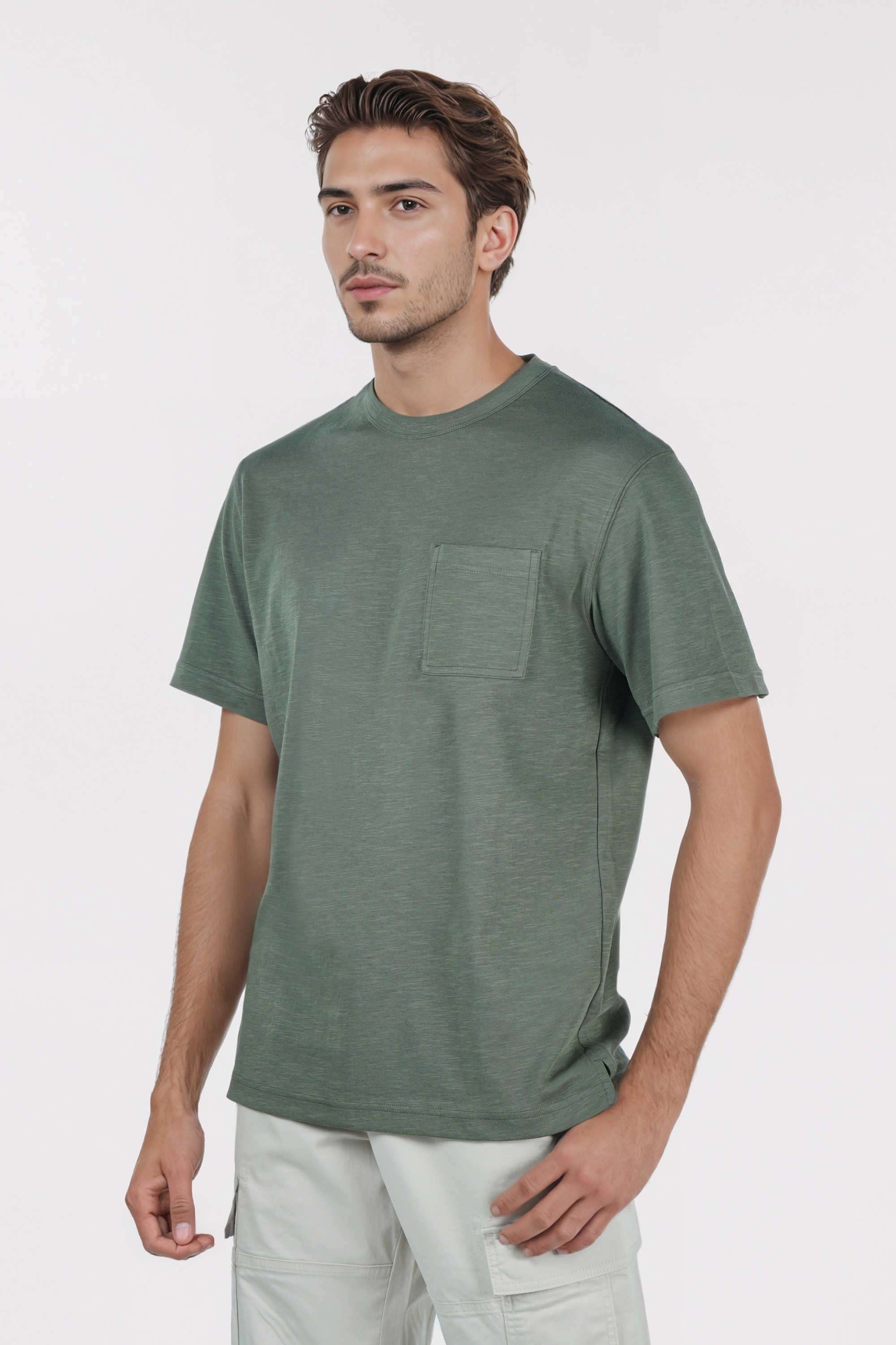 Solid-Polyester-Blend-Round-Neck-Men-s-T-Shirt