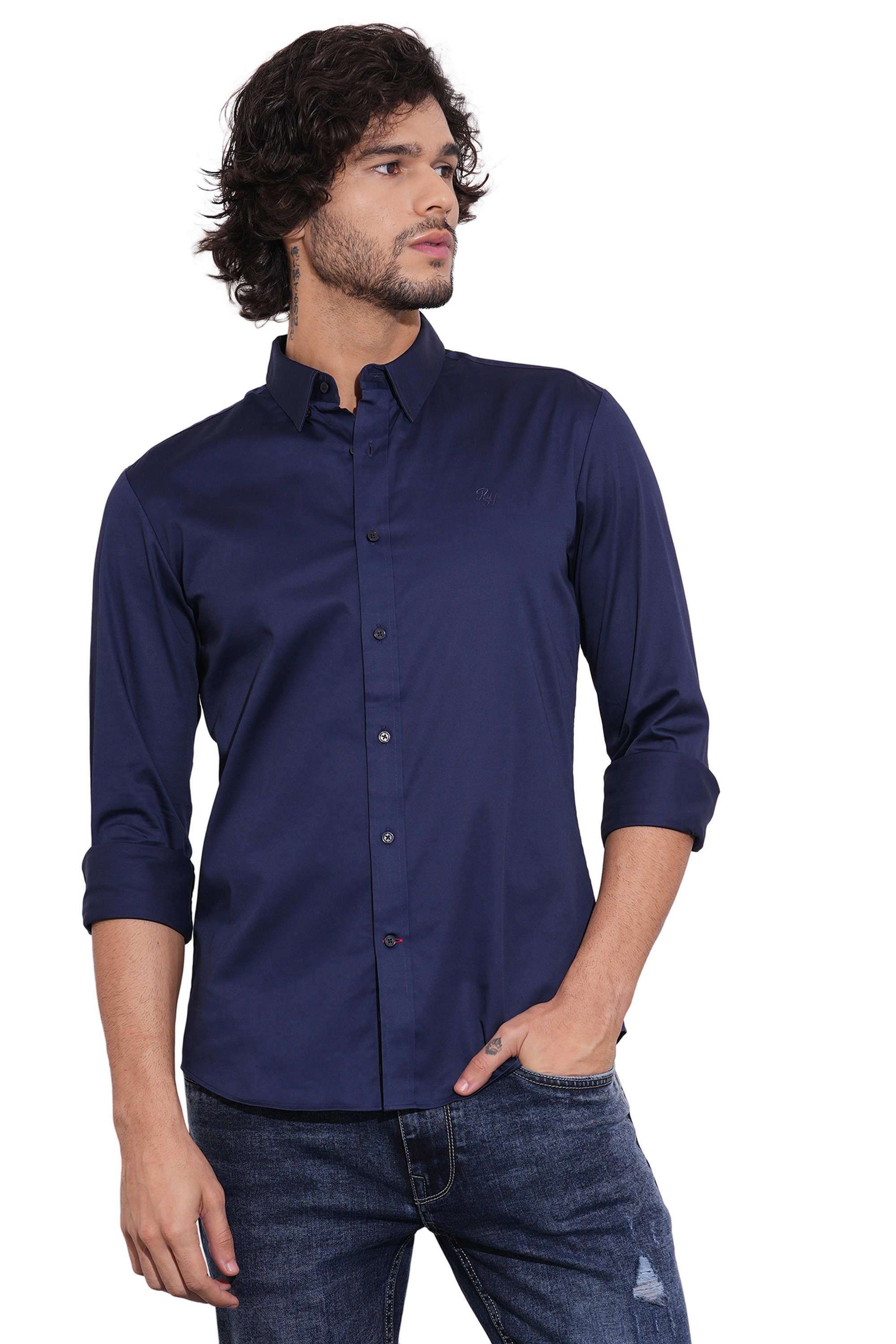 Solid-Collared-Cotton-Men-s-Casual-Wear-Shirt