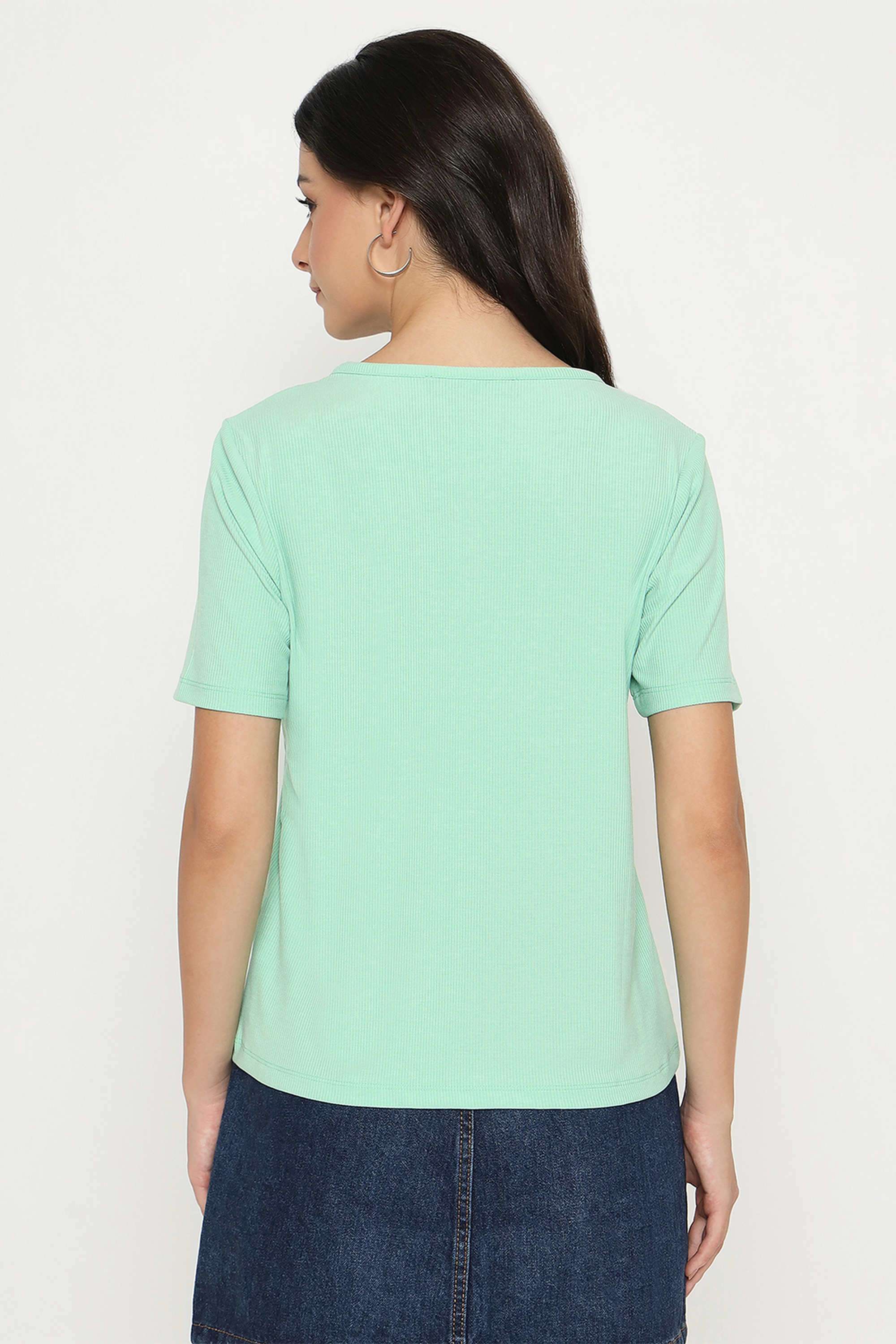 Textured-Polyester-V-Neck-Women-s-T-Shirt