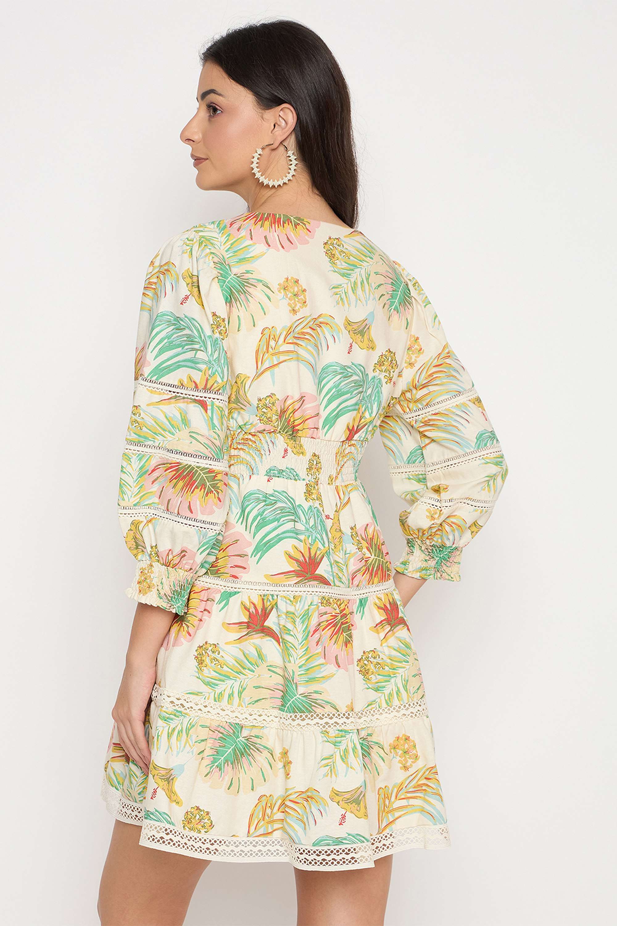 Floral-V-Neck-Viscose-Women-s-Mid-Thigh-Dress