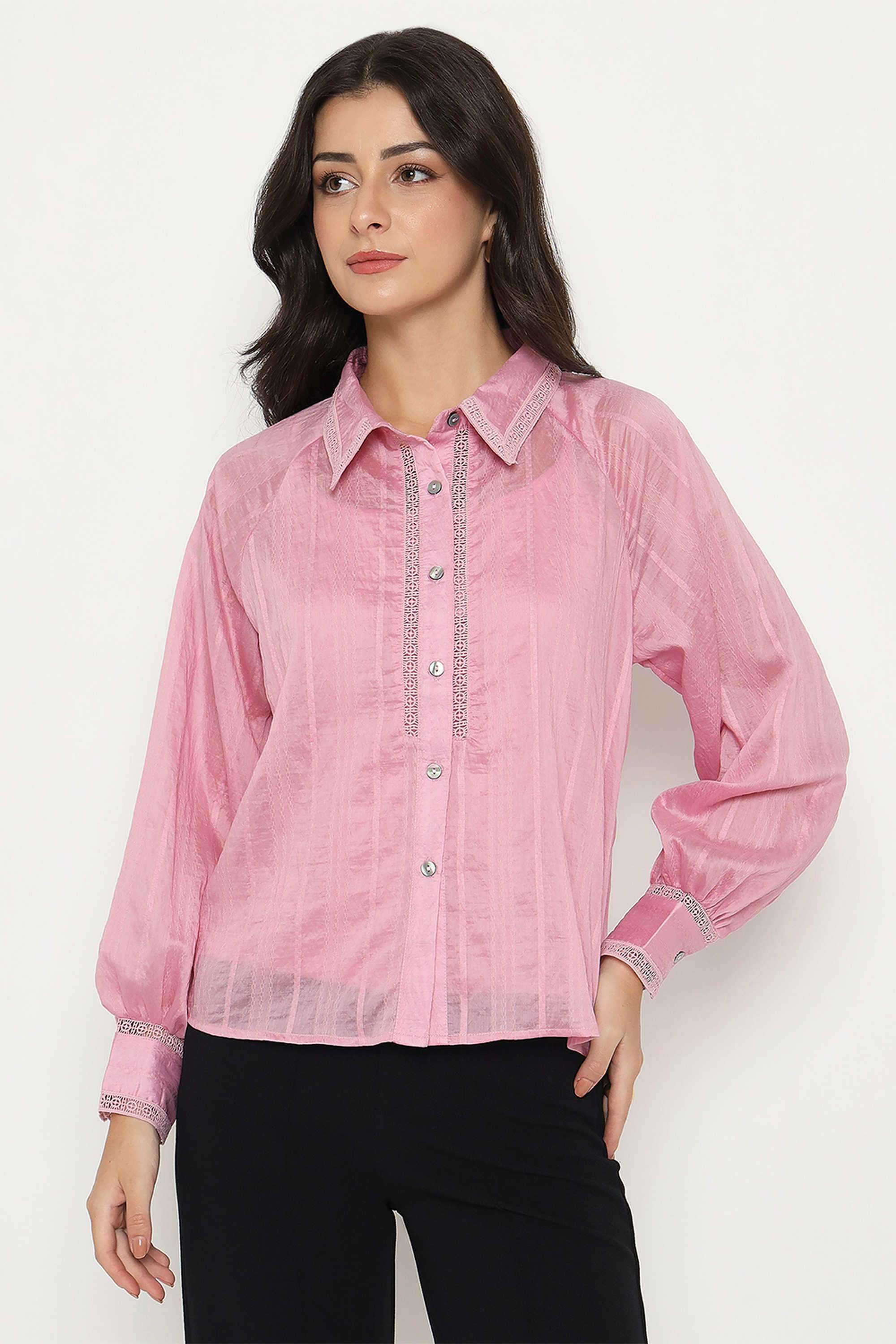 Textured-Classic-Collar-Nylon-Women-s-Casual-Wear-Shirt