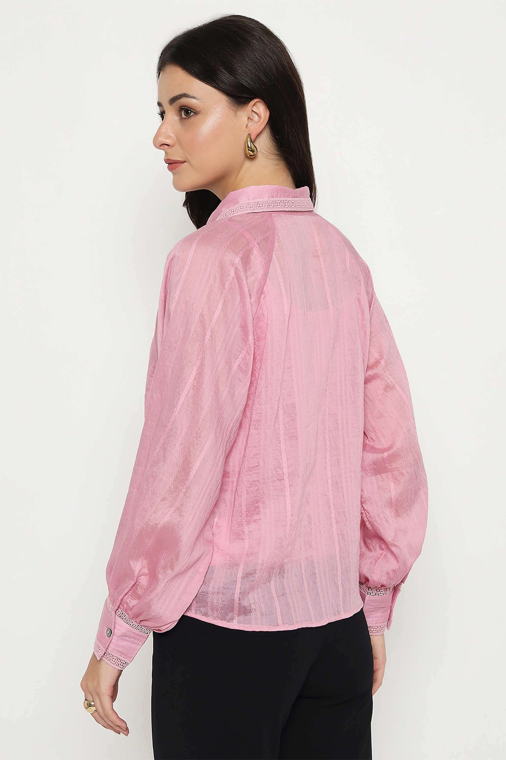 Textured-Classic-Collar-Nylon-Women-s-Casual-Wear-Shirt