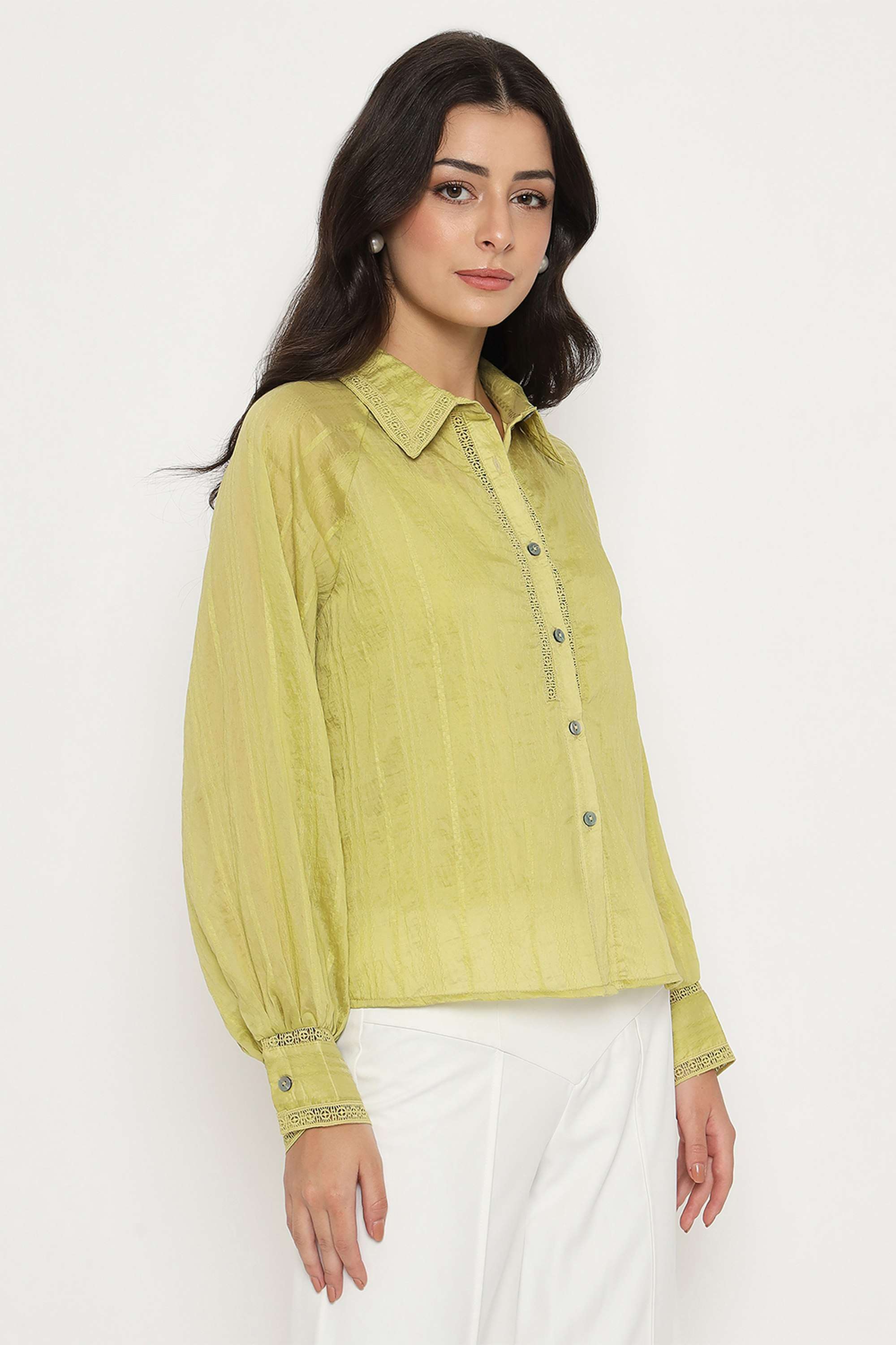 Textured-Classic-Collar-Nylon-Women-s-Casual-Wear-Shirt
