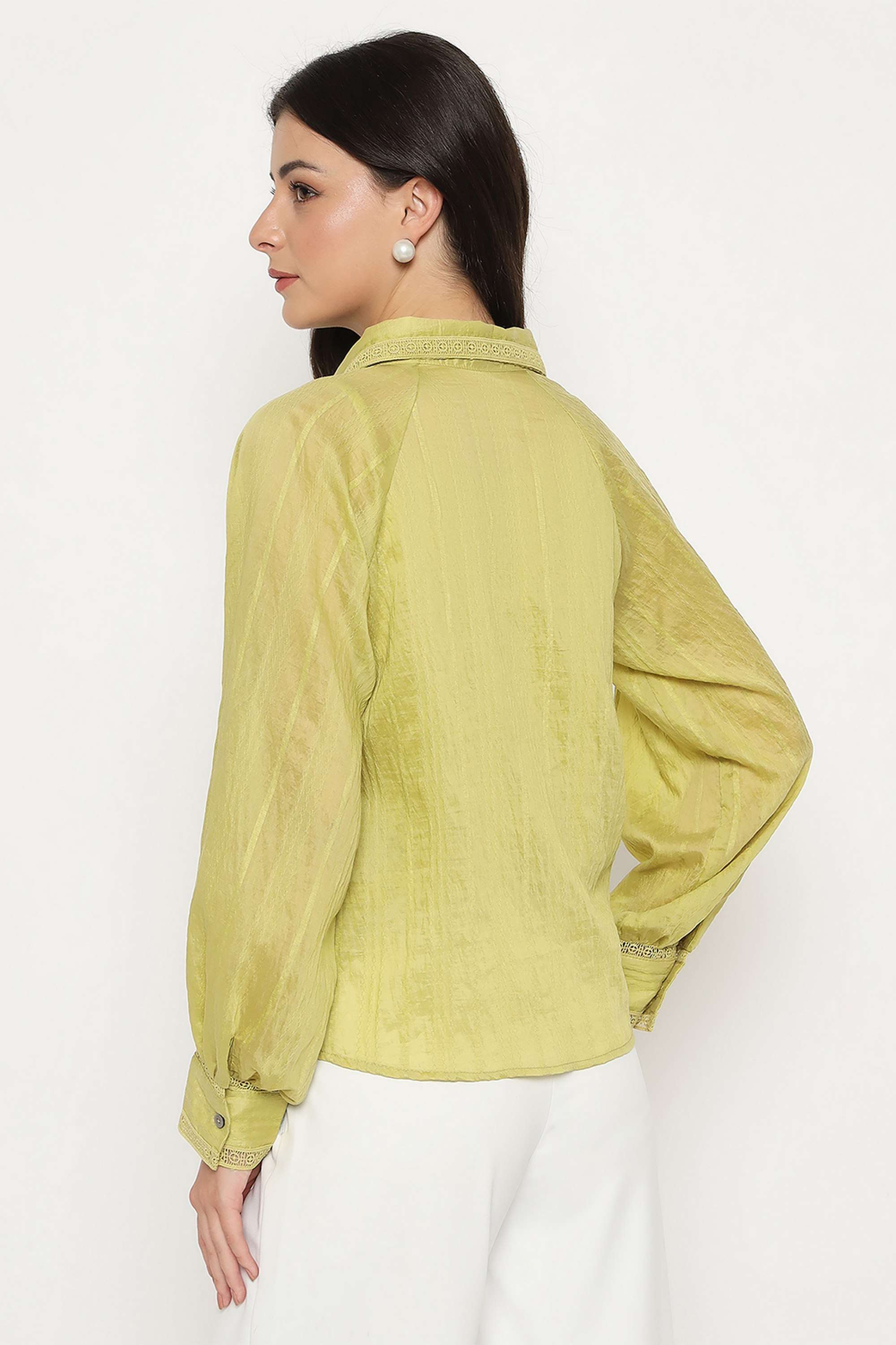 Textured-Classic-Collar-Nylon-Women-s-Casual-Wear-Shirt