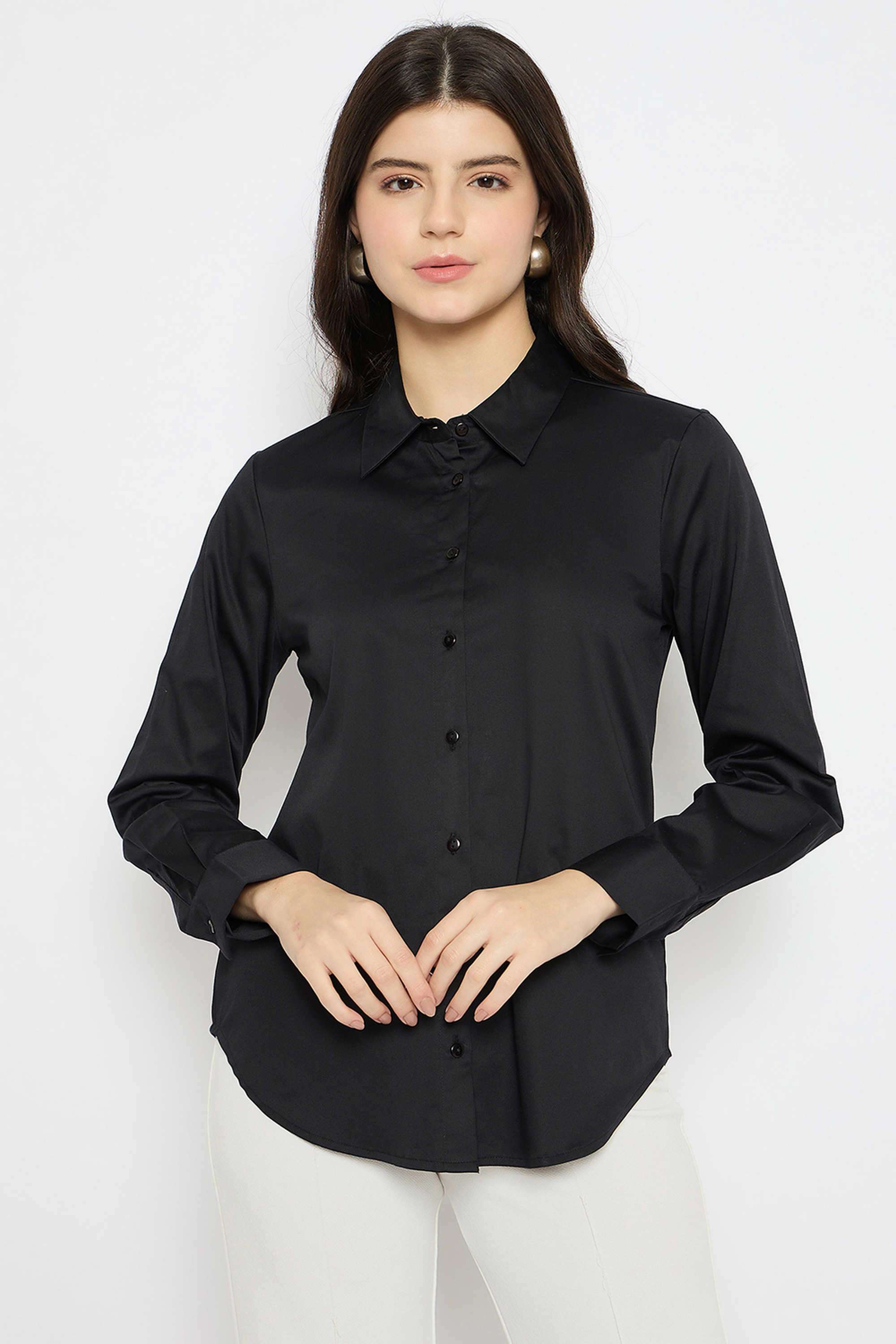 Solid-Classic-Collar-Cotton-Women-s-Casual-Wear-Shirt