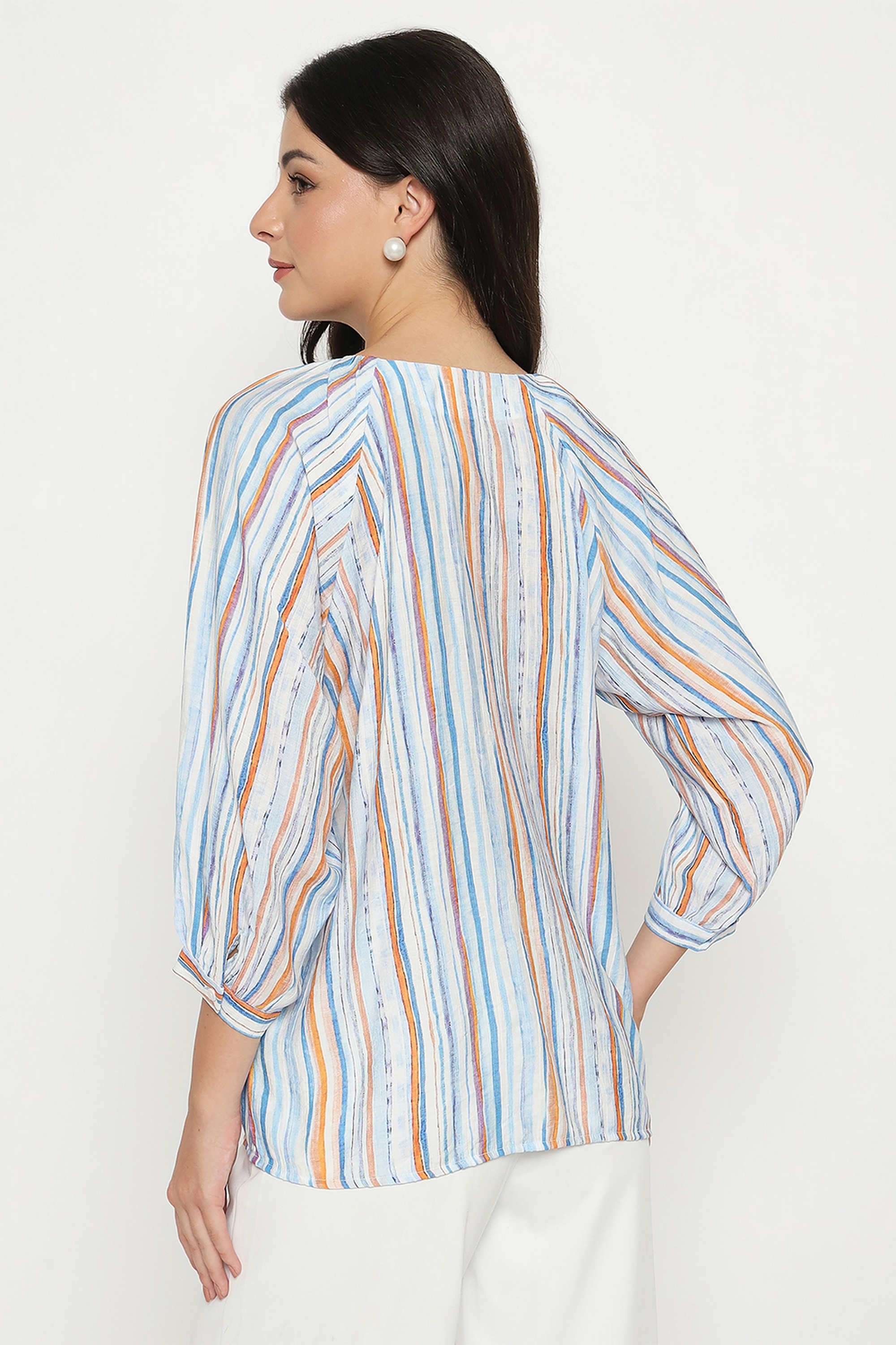 Stripes-Rayon-V-Neck-Women-s-Top