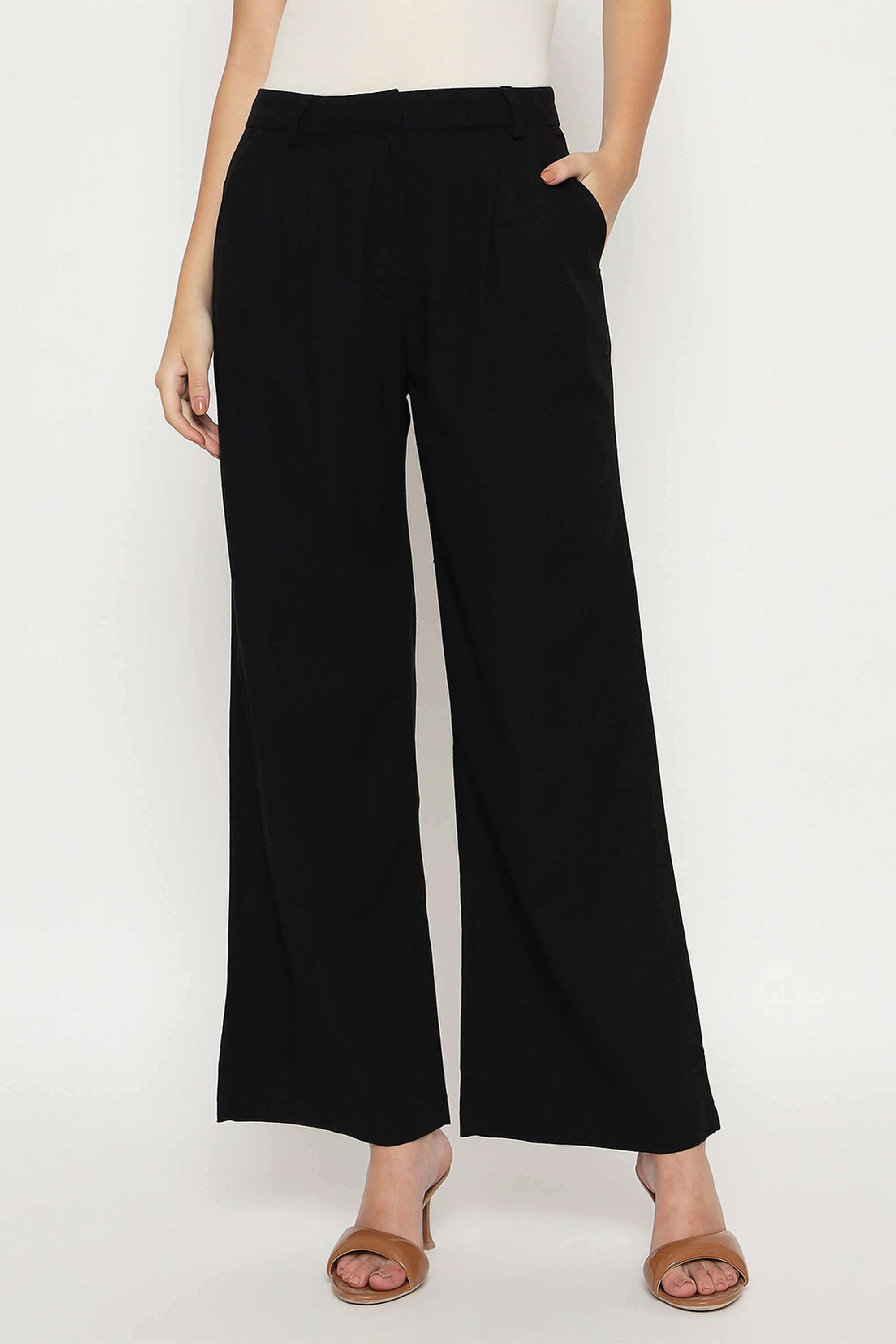 Solid-Wide-Leg-Fit-Rayon-Women-s-Casual-Wear-Trousers