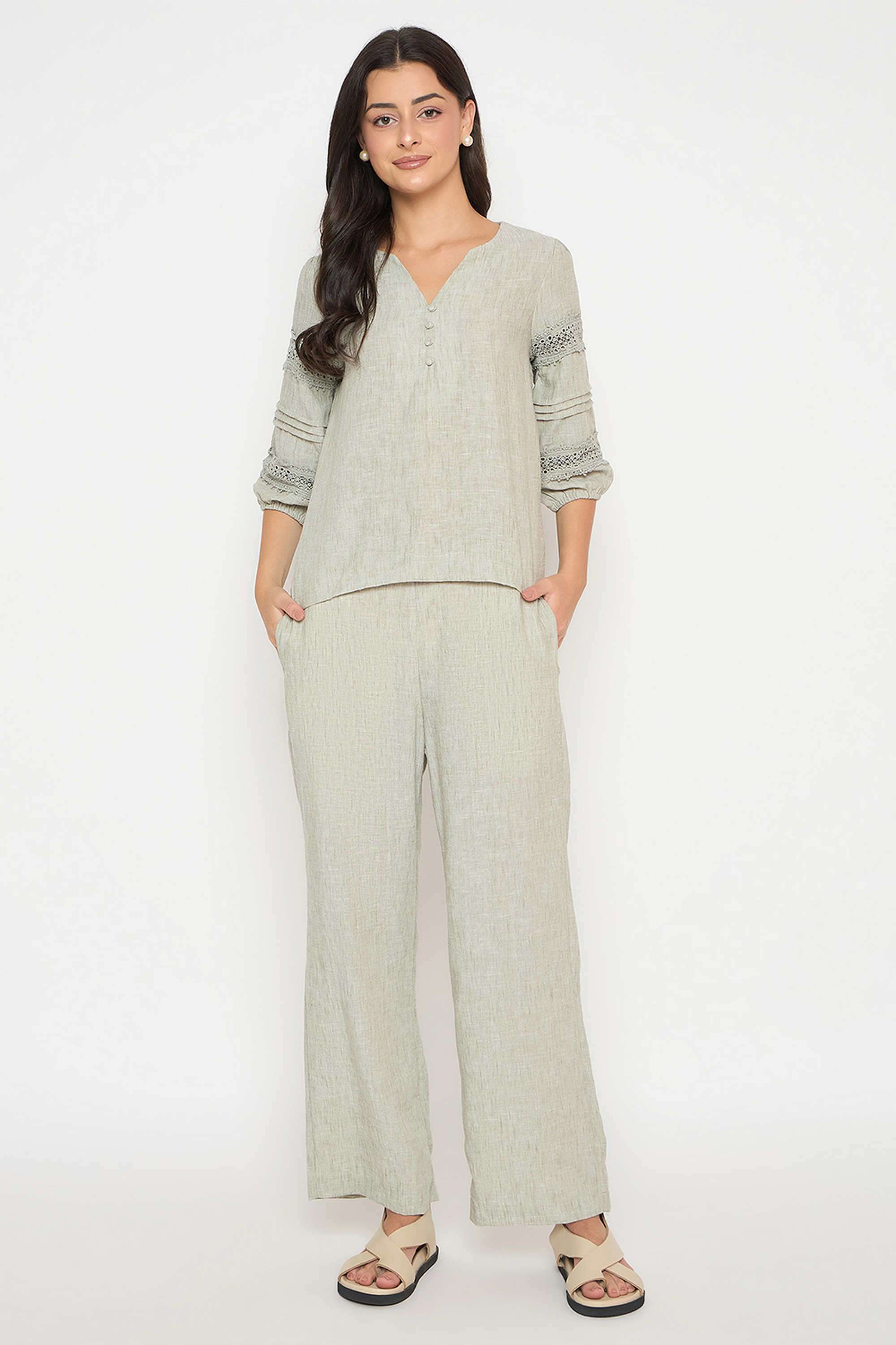 Solid-Ankle-Length-Polyester-Women-s-Co-Ord-Set