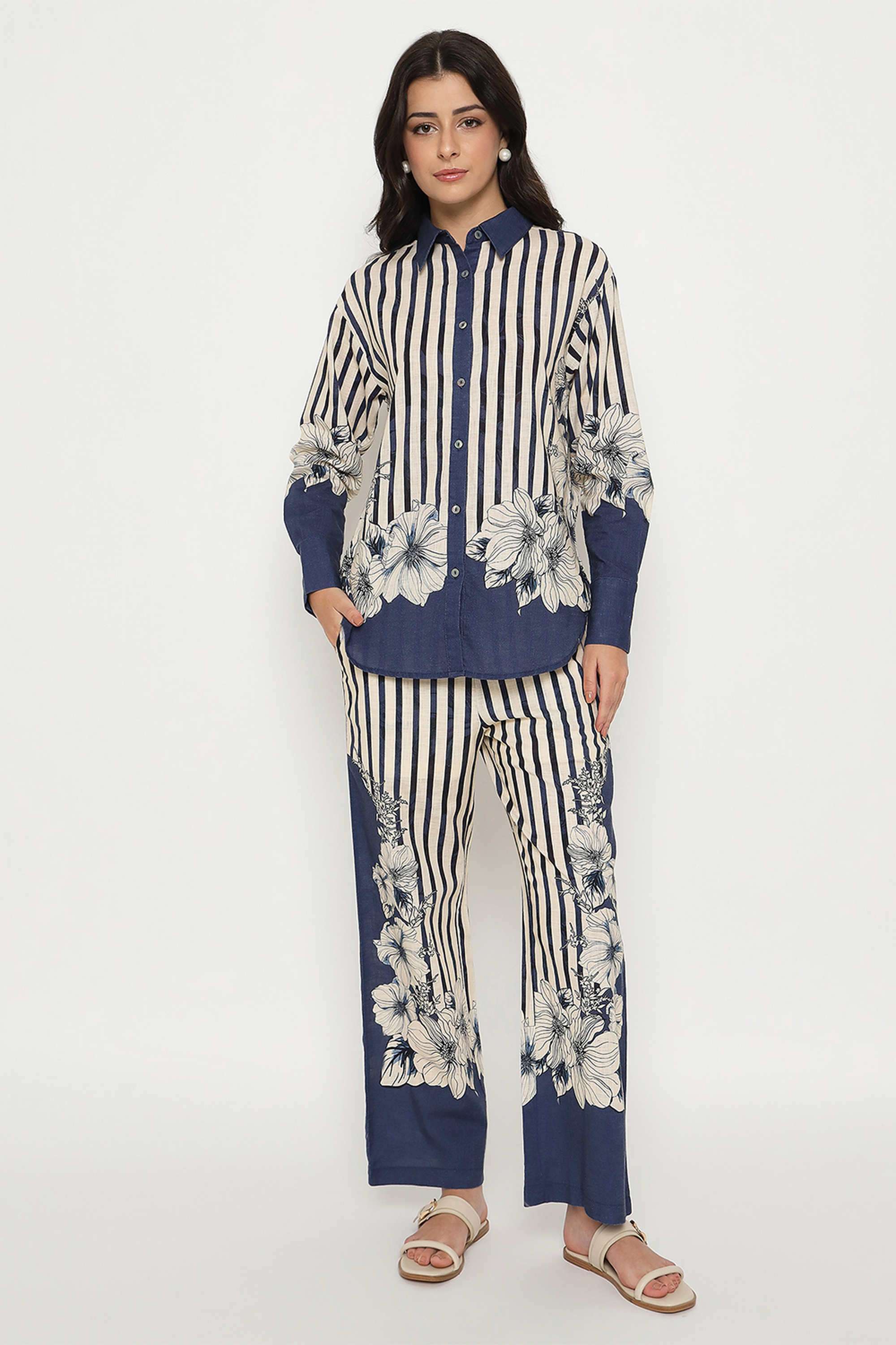 Stripes-Ankle-Length-Cotton-Women-s-Co-Ord-Set
